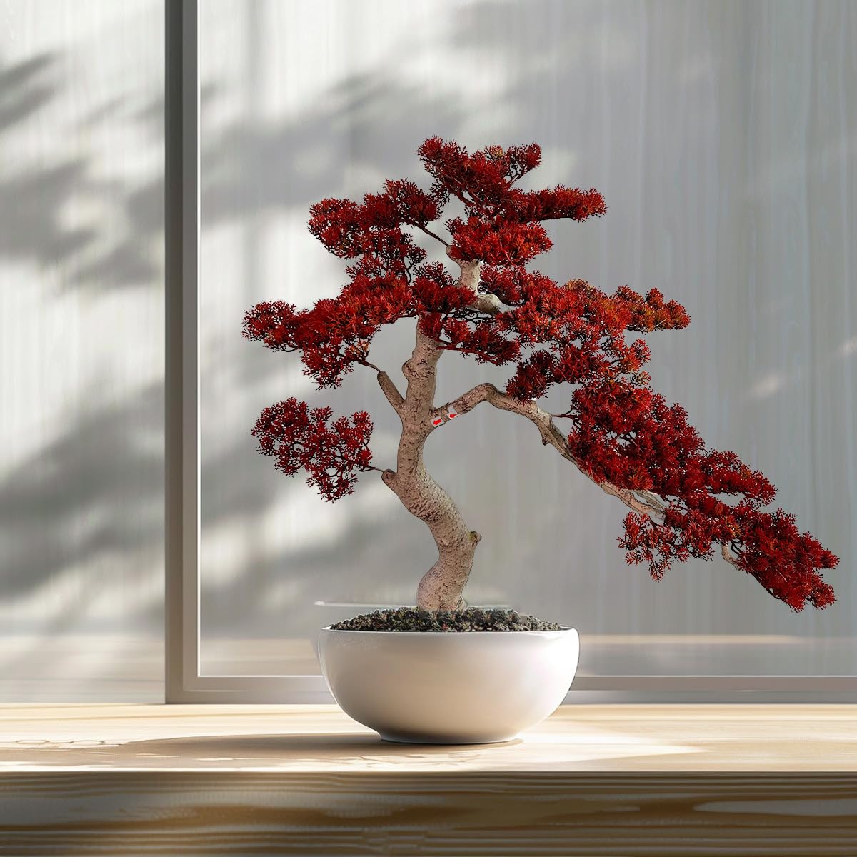 VIGGDA 3ft（43in） Artificial Bonsai Tree Juniper Faux Plants Indoor Big Fake Plants Decor with Ceramic Pots for Home Table Office Desk Bathroom Shelf Bedroom Living Room Farmhouse Decorations: Red