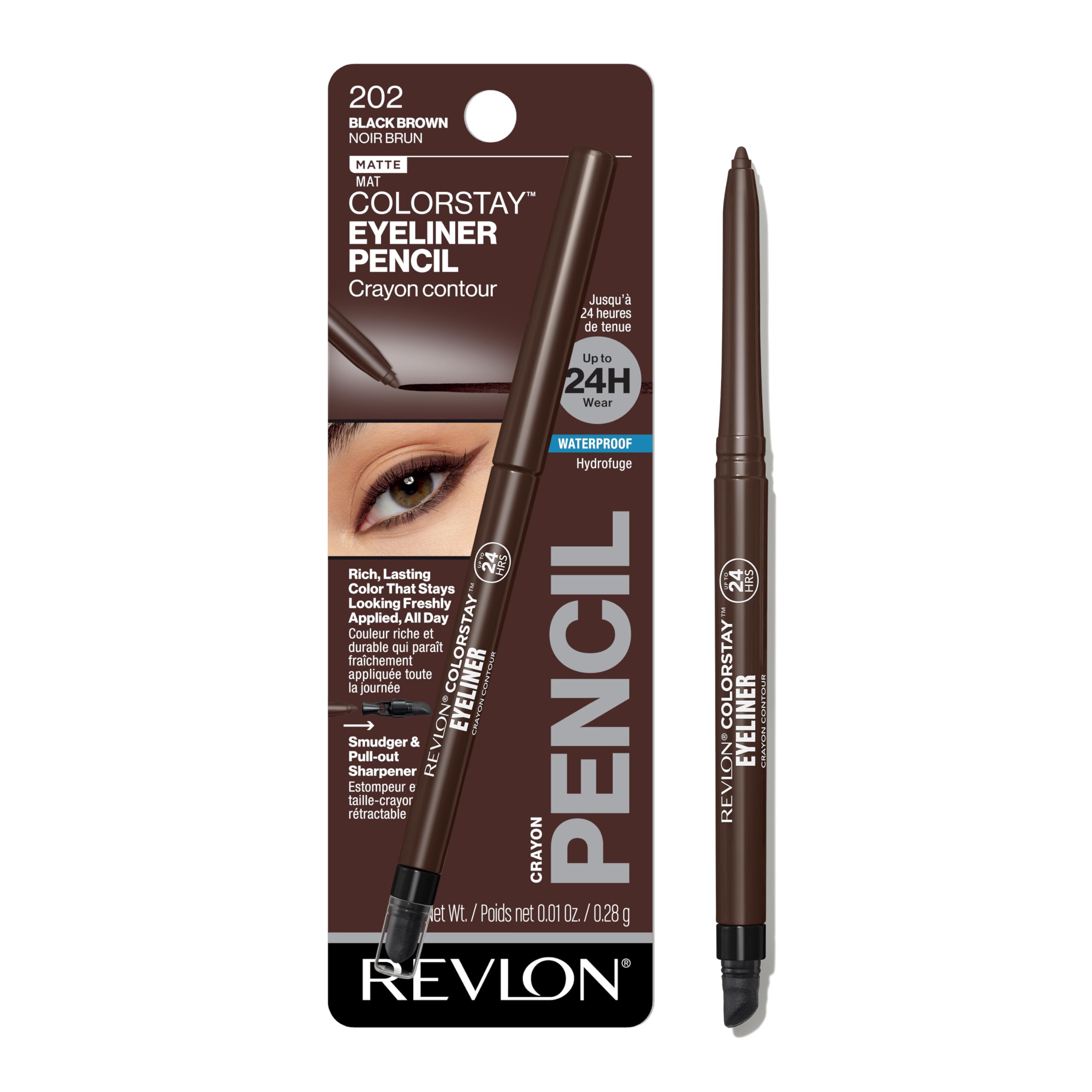 Revlon ColorStay Pencil Waterproof Eyeliner, Smudge-Proof, Eye Makeup with Built-In Sharpener, 201 Black, 0.01 oz