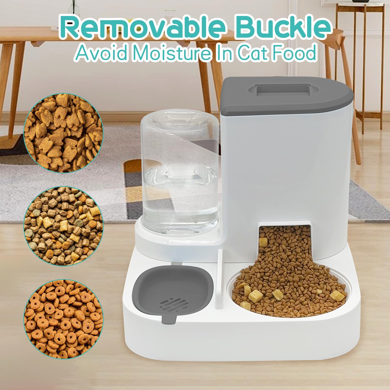 Fhiny Gravity Cat Feeder and Water Dispenser, 2 in 1 Automatic Pet Waterer Detachable Stainless Steel Food Bowls Set Pet Food Storage for Small Dog Puppy Cat Kitten Pet Easy Clean (Grey): Style A Grey-Metal Bowl
