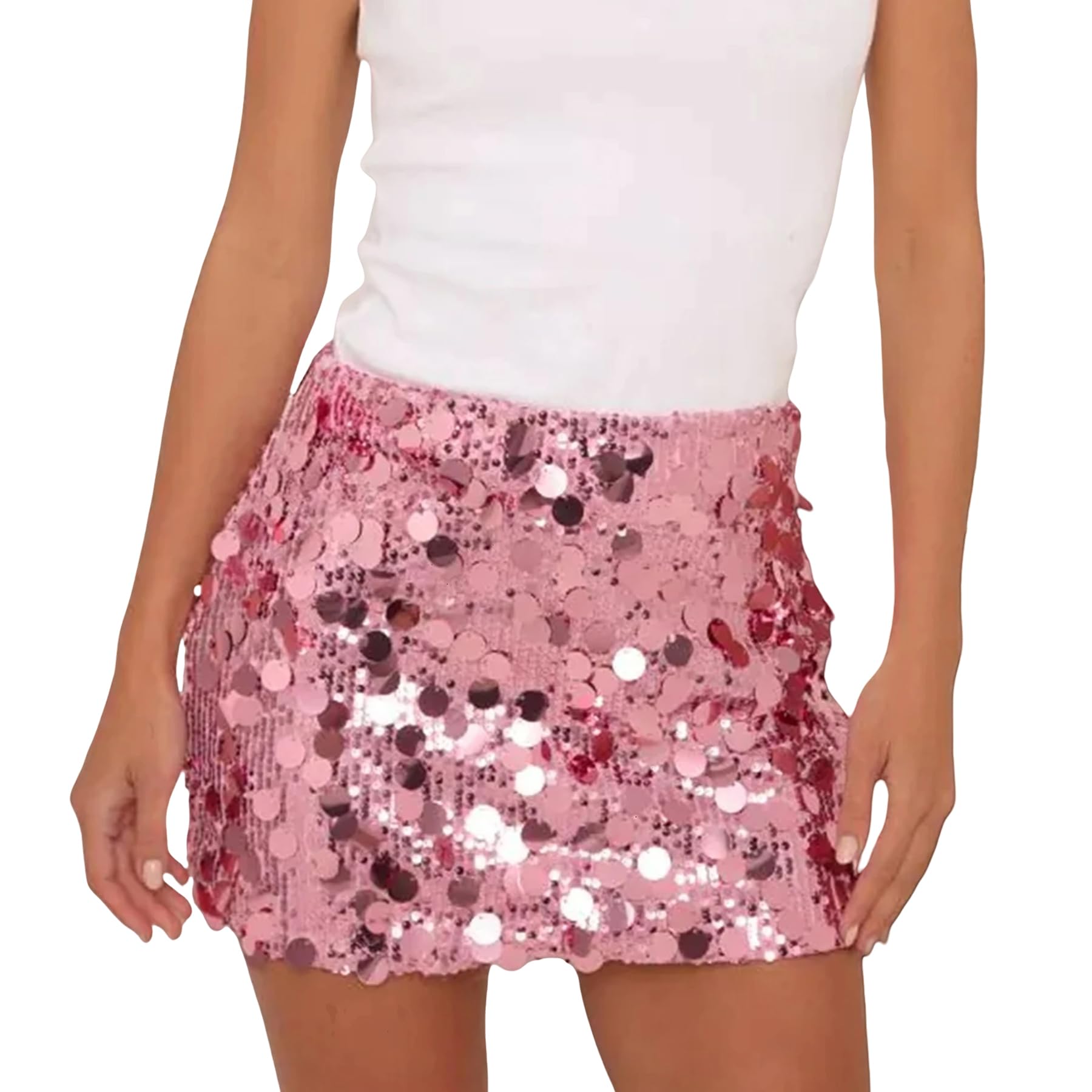 ANKOMINA Women's Sexy Shiny Sequin Mini Skirt Glitter Low Waist Pencil Skirts Bodycon Dance Party Club Short Skirt