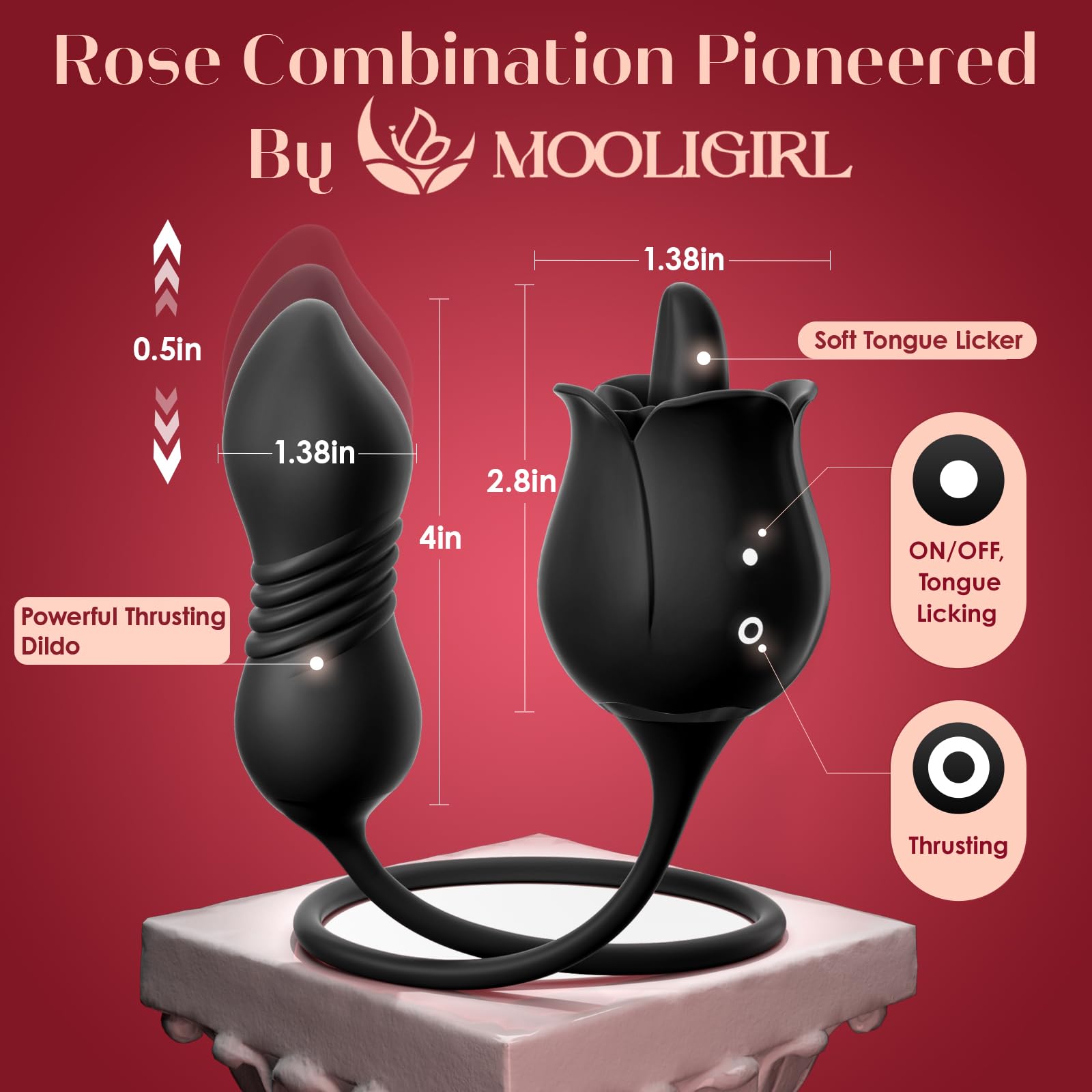 Sex Toys Rose Vibrator Dildo - MOOLIGIRL 4IN1 Adult Toys for Women with 9 Tongue Licking & Thrusting Dildos G Spot Vibrators, Anal Rose Sex Toy Nipple Clitoral Stimulator Licker for Female Couples: Black