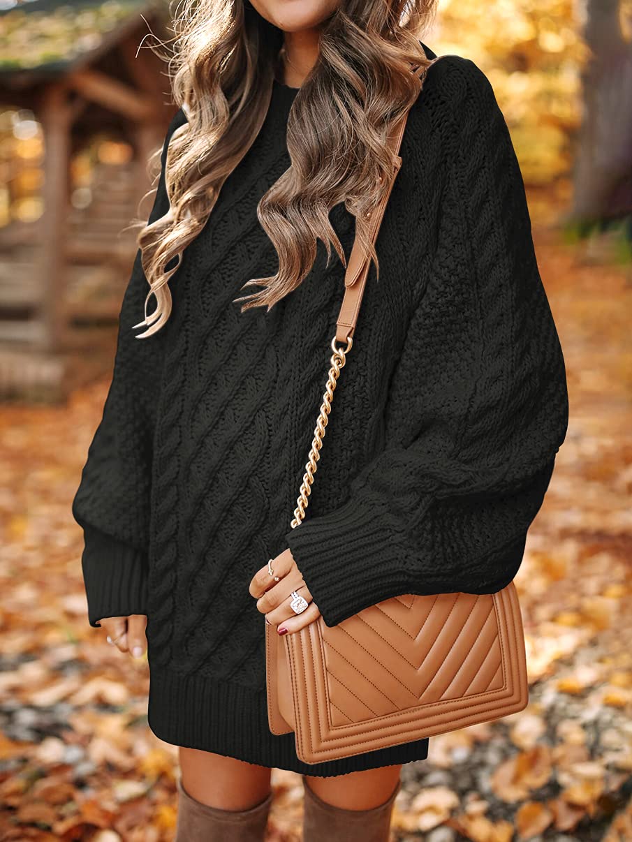 ANRABESS Womens Sweater Dress Oversized Cable Knit Chunky Long Sleeve Short Dresses 2025 Fall Outfits Vacation Winter Clothes: Black Small