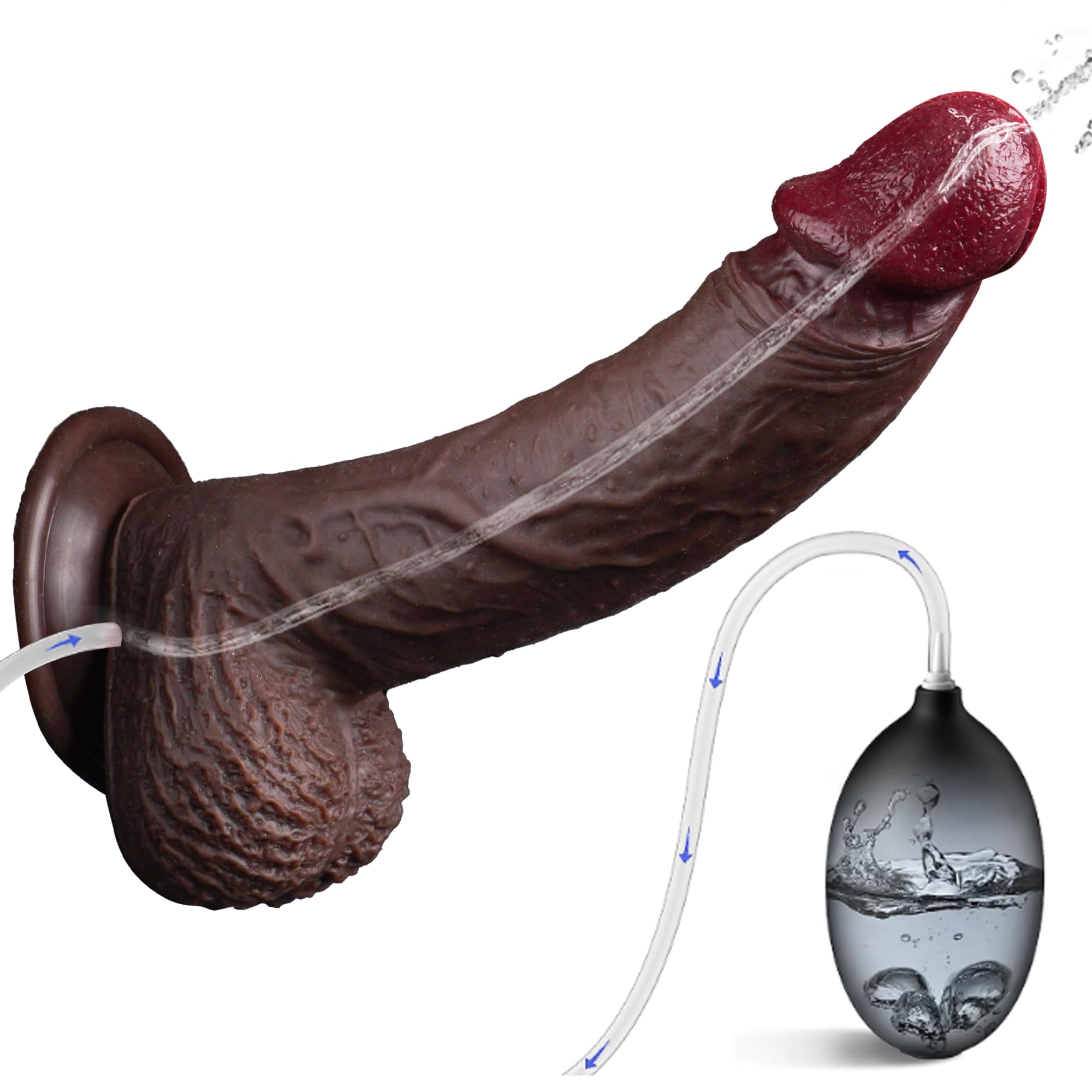 Realistic Squirting Dildo  Ejaculating Toy Real Skin Anal Dildo with Suction Cup, 8.46" Realistic Ejaculating Dildo Soft Beginner Dildo Prostate Dildo for G & P Spot, Adult Toy for Women Men: Black