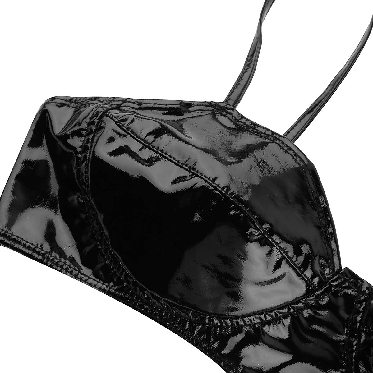 Yartina Women's Patent Leather Wet Look Bra Top Wireless Bralette Crop Top Lingerie Party Clubwear: Small Black