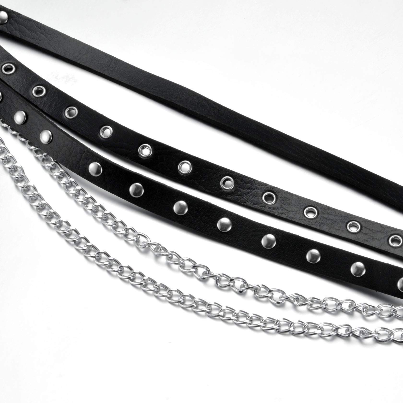 MILAKOO Women's Body Chain Belt Leather Gothic Punk Waist Black Chains Belt Adjustable: Length:34"