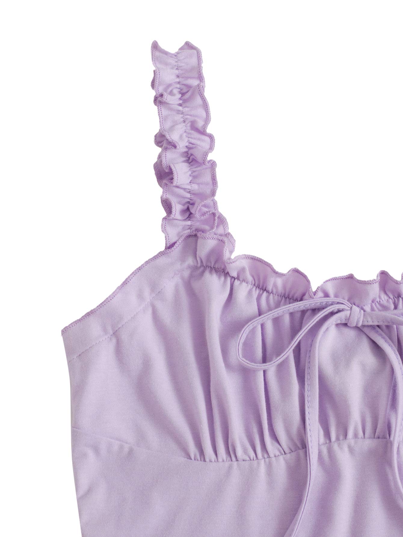 Verdusa Women's Frill Trim Strap Tie Knot Ruched Front Bustier Crop Top