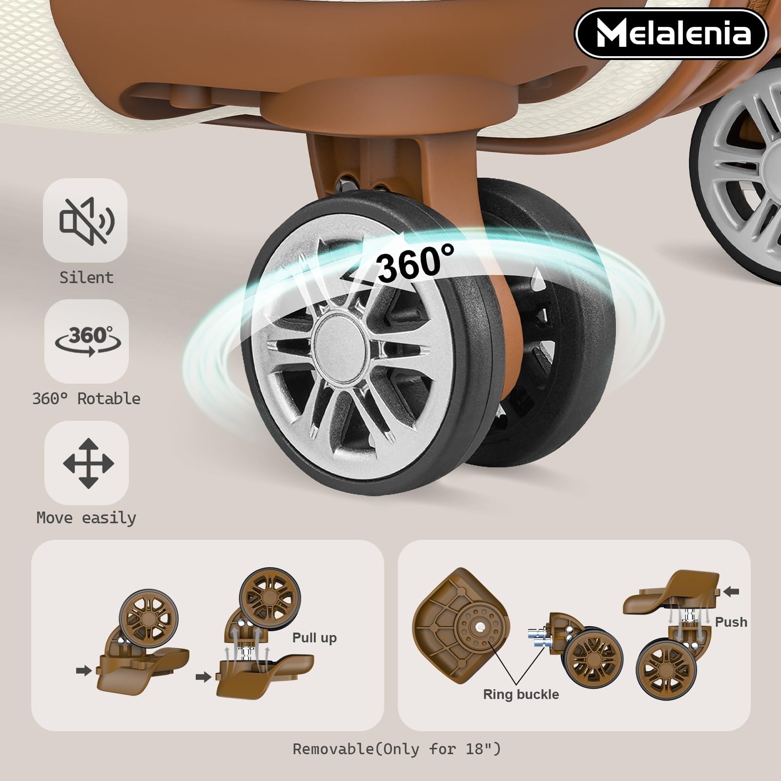 Melalenia Luggage Sets 7 Piece Hard Shell Carry on Suitcase with Spinner Wheels and TSA Lock, Lightweight Travel Duffel Bag for Women, Beige Brown: 7 Piece Set(DB/TB) Beige Brown