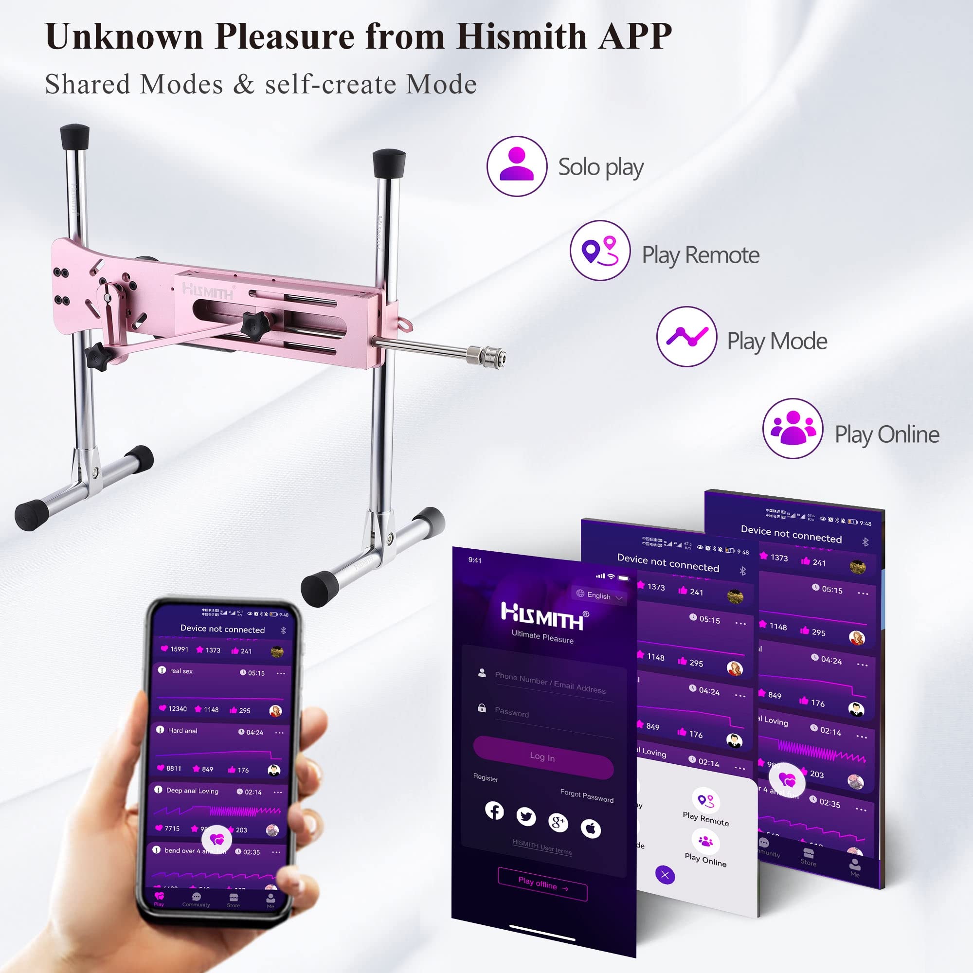 Hismith Premium 3.0 Pro, Sex Machine with KlicLok System, Wire and Intelligent APP Controlled Love Machine with Dildo,Purple: Pink