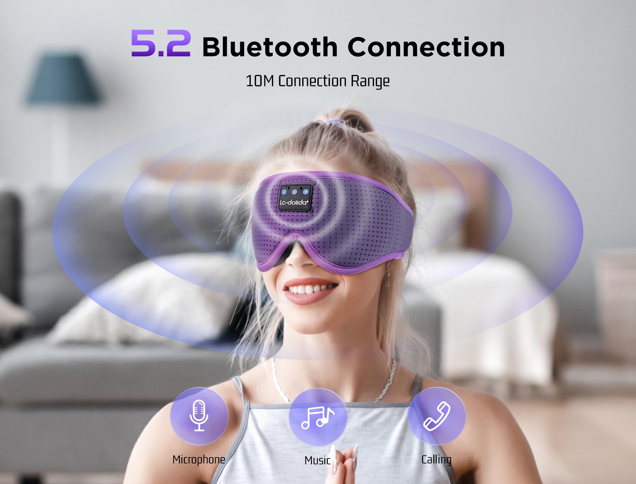 LC-dolida Sleep Headphones, 3D Sleep Mask Bluetooth Wireless Music Eye Mask, Sleeping Headphones for Side Sleepers Sleep Mask with Bluetooth Headphones Ultra-Thin Stereo Speakers Perfect for Sleeping