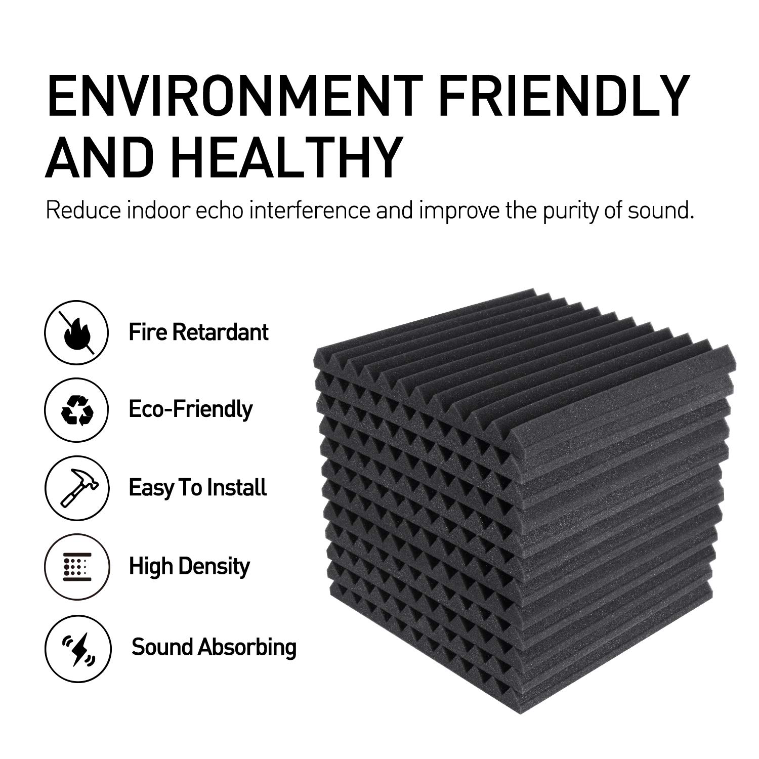 Focusound  Acoustic Foam Panels 1" x 12" x 12" Sound Proof Foam Panles Soundproofing Noise Cancelling Wedge Panels for Home Office Recoding Studio with 300PCS Double-Side Adhesive: 24 Pack