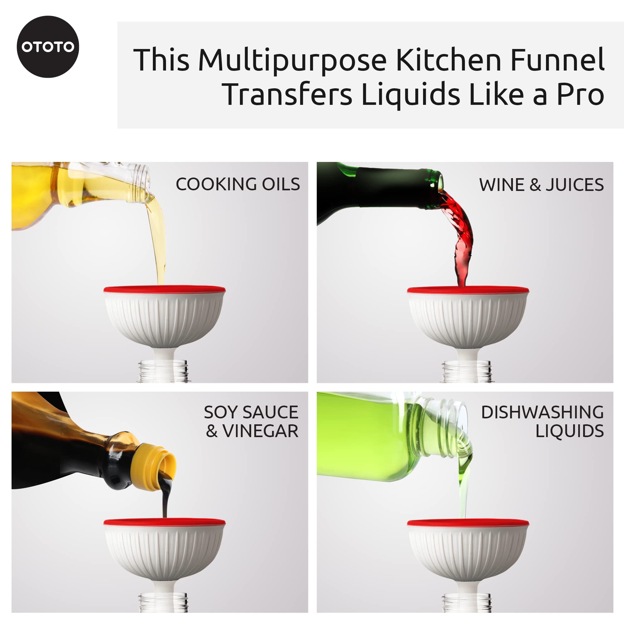 OTOTO Mushroom - Foldable Small Kitchen Funnel with Wide Mouth for Jars. Bottle Liquid Transfer - Silicone, 100% Food Safe, BPA Free, Dishwasher Safe: Magic Mushroom Xl