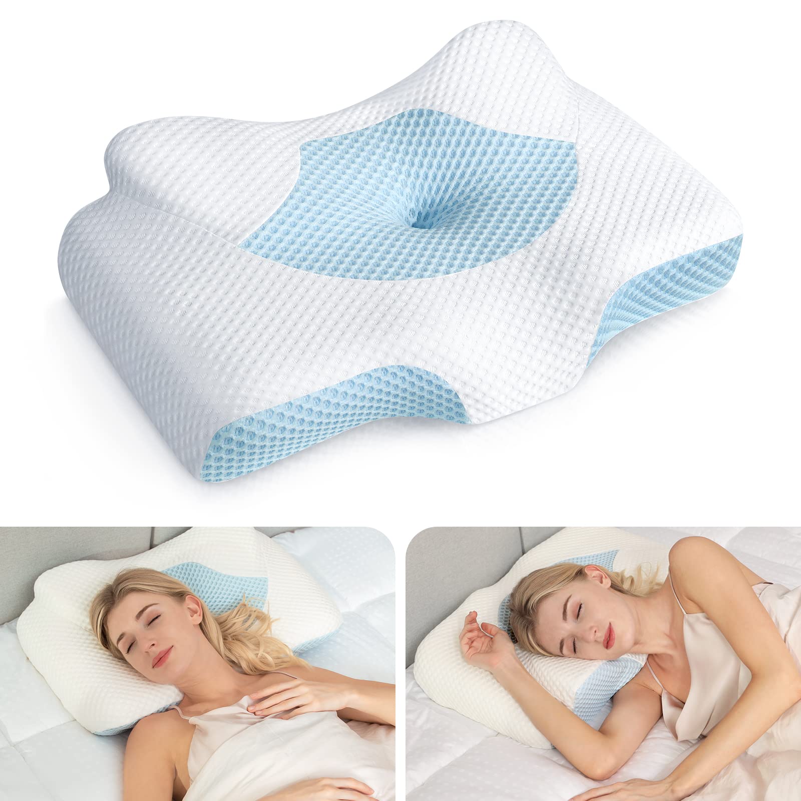 Osteo Cervical Pillow for Neck Pain Relief, Hollow Design Odorless Memory Foam Pillows with Cooling Case, Adjustable Orthopedic Bed Pillow for Sleeping, Support for Side Back Sleepers