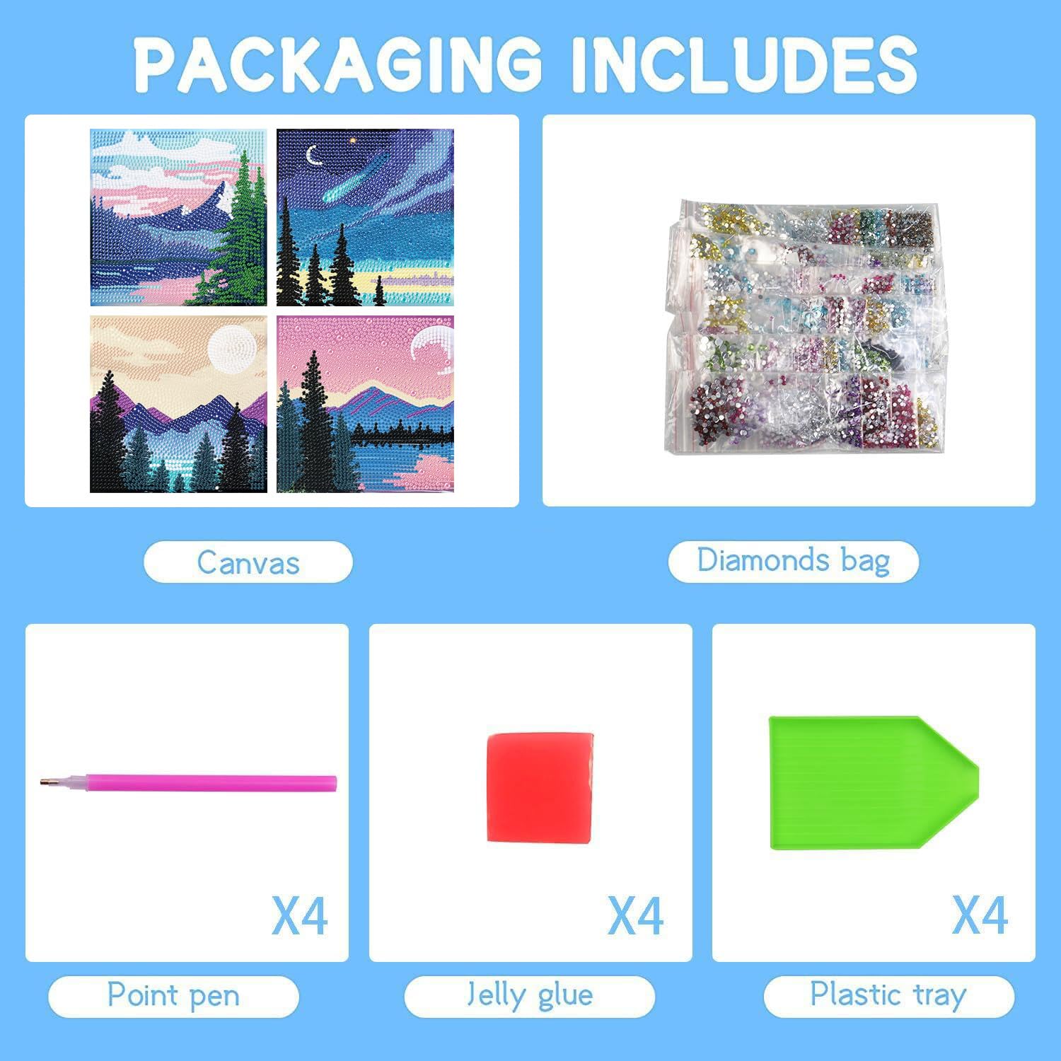 ARTMYRUI 4 Pack Diamond Painting Kits,Small Diamond Art Kits for Adults & Kids,5D Moon Mountain Lake Landscape Diamond Art Kits,DIY Diamond Dots Big Gem Crafts for Home Wall Decor Gifts （6x6Inch）.
