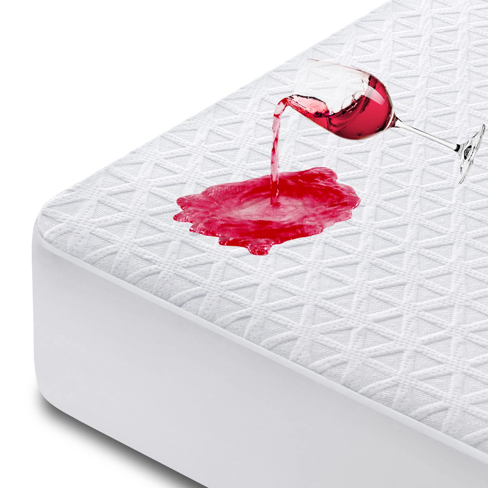 Premium 100% Waterproof Mattress Protector Twin Size, Breathable Bed Cover 3D Air Fabric Cooling Mattress Pad Cover Smooth Soft Noiseless Washable, 8''-21'' Deep Pocket (White): Twin White