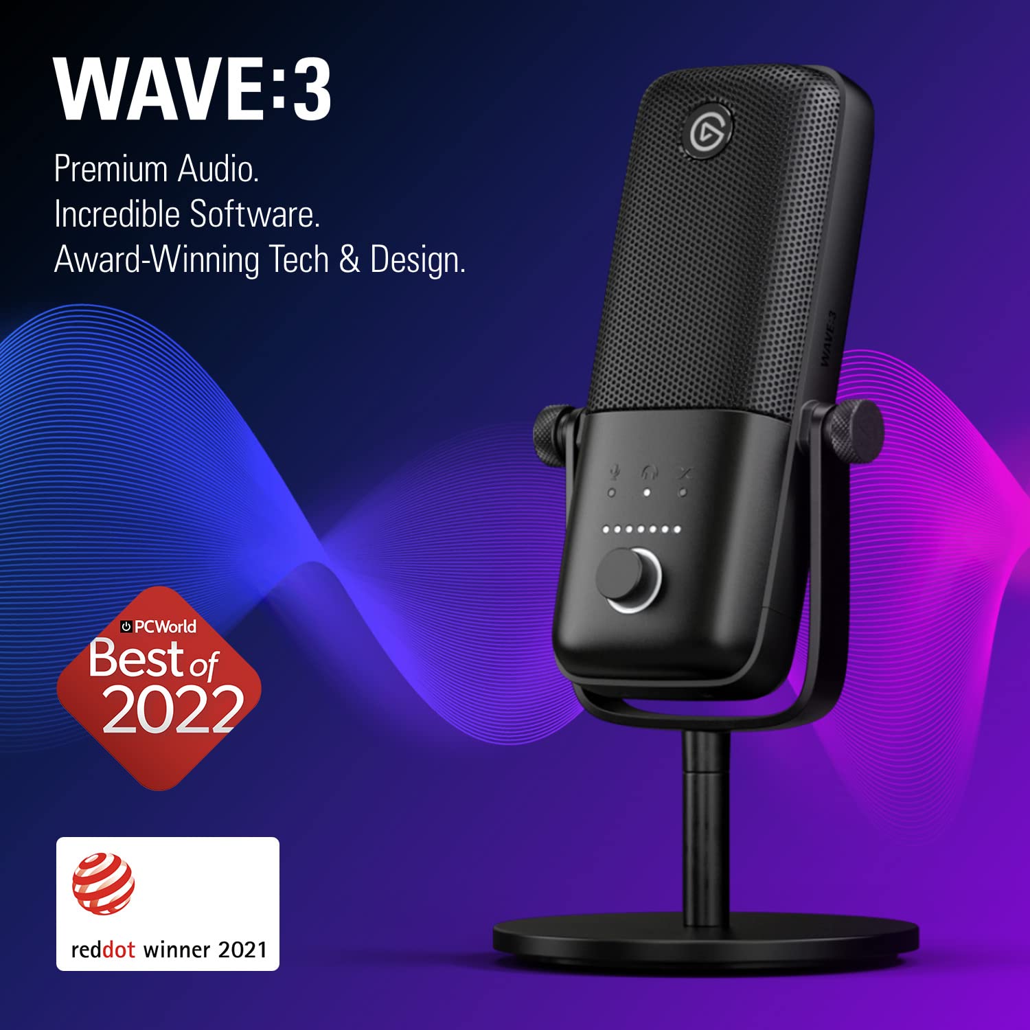 Elgato Wave:3 - Premium Studio Quality USB Condenser Microphone for Streaming, Podcast, Gaming and Home Office, Free Mixer Software, Sound Effect Plugins, Anti-Distortion, Plug ’n Play, for Mac, PC: Black Microphone