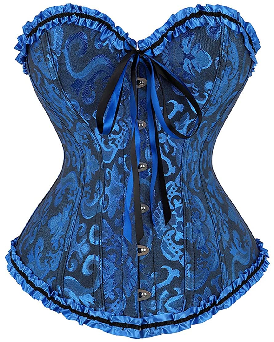SZIVYSHI Corset Tops for Women, Bustier Shapewear Lingerie, Lace Waist Push Up Bodysuit: X-Small Black and Blue