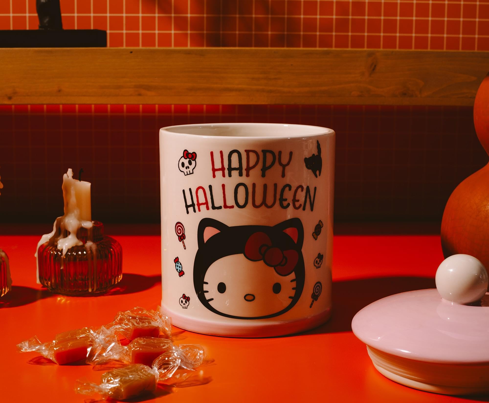 Silver Buffalo Sanrio Hello Kitty Happy Halloween Black Cat Costume Ceramic Cookie Snack Jar (Large)