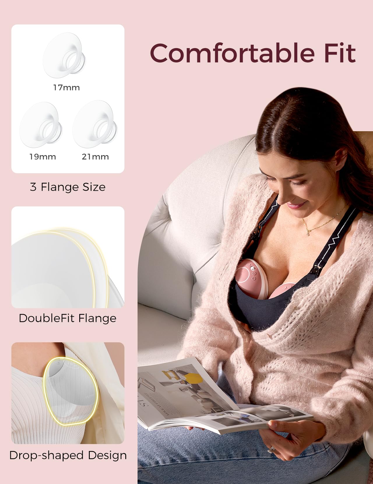 Momcozy Breast Pump Hands Free Upgraded Mobile Flow | M9, App Discreet Control with Personalized Multi-Modes & 15 Levels, Wearable Breast Pump 24mm, 2 Pack Cozy Red