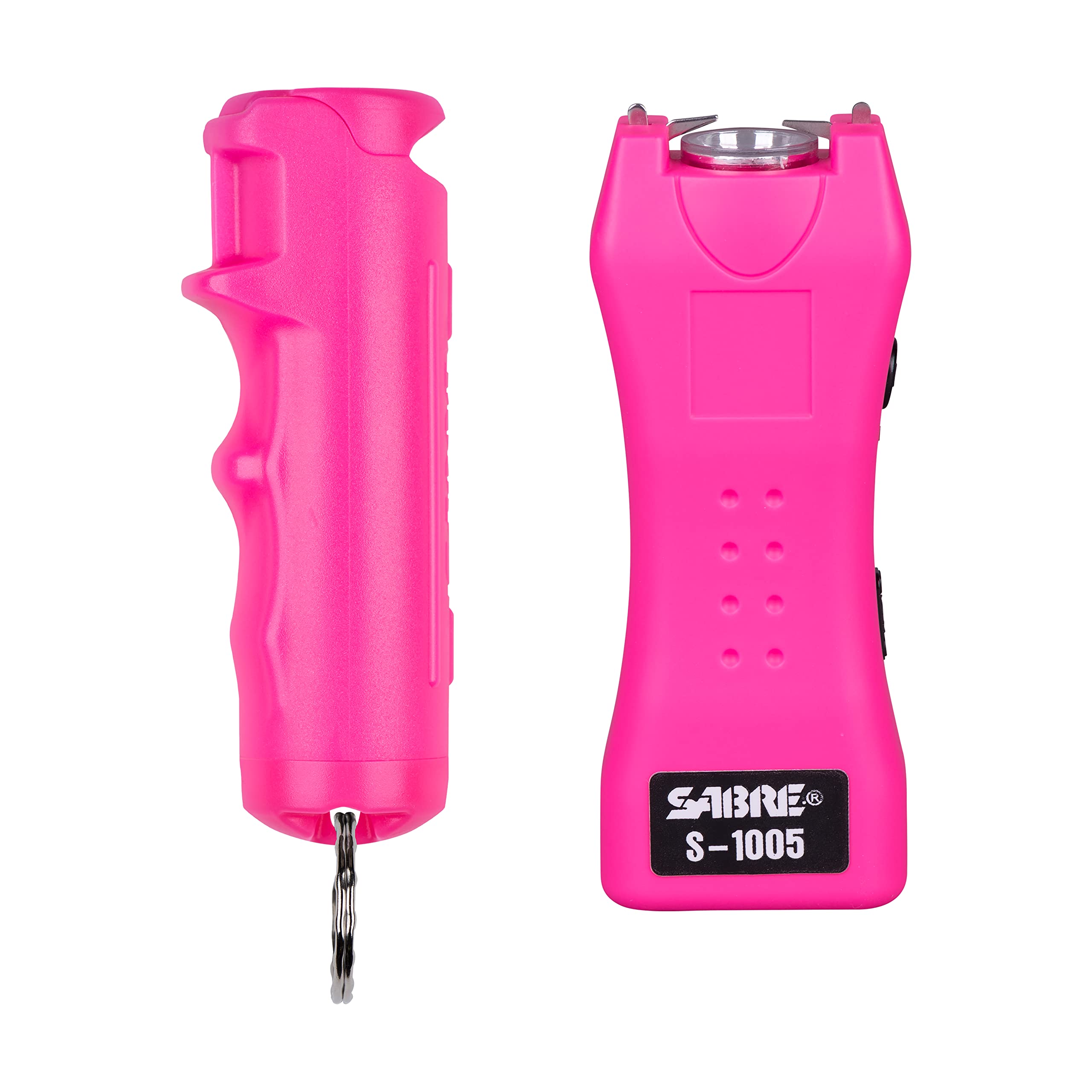 SABRE Pepper Spray & 2-in-1 Stun Gun with Flashlight, Self Defense Kit, Fast Flip Top Safety, Finger Grip for Better & Faster Aim, Painful 1.60 µC Charge, 120 Lumen LED Light, Rechargeable, 0.54 fl oz: Pink