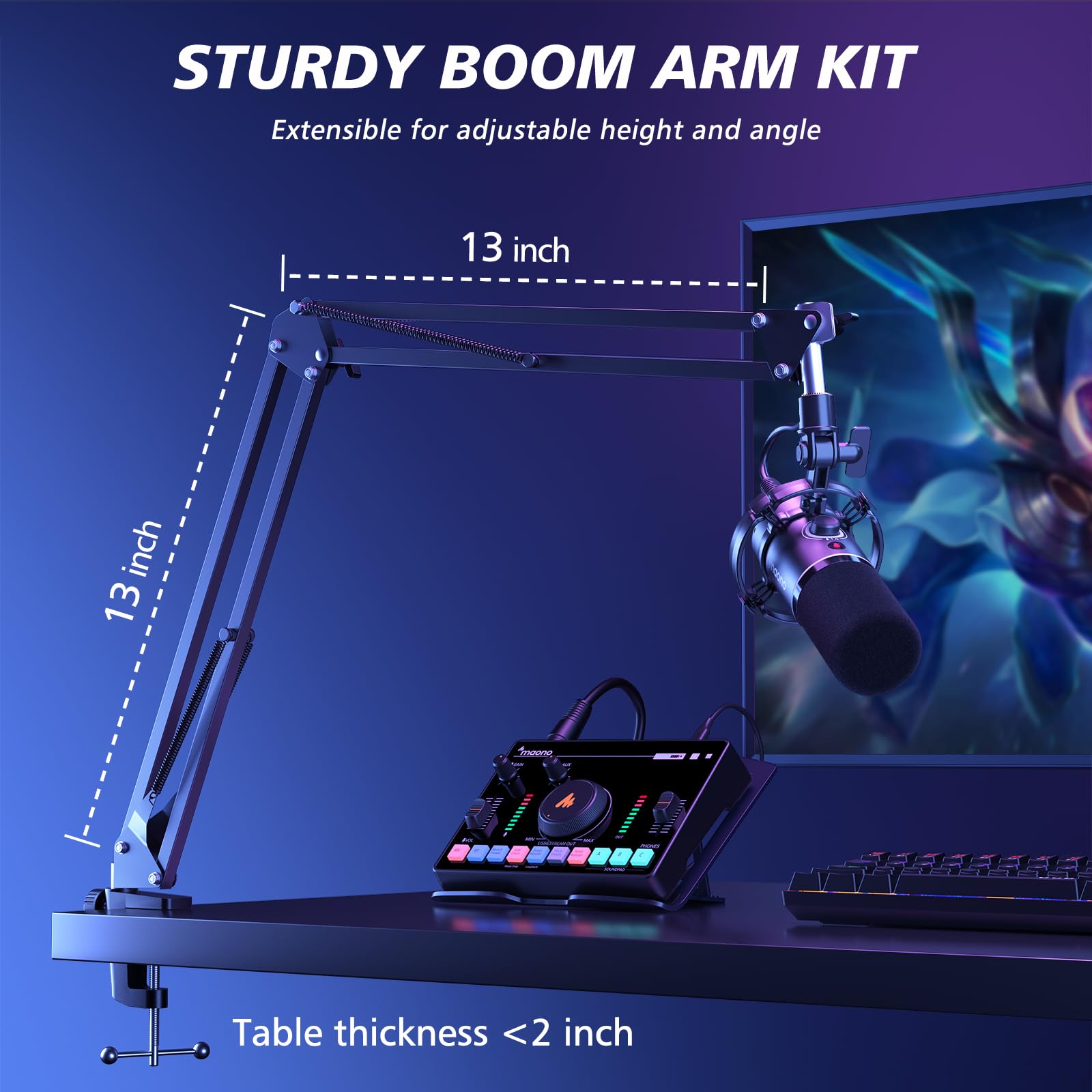 MAONO XLR/USB Dynamic Microphone Kit, RGB Podcast Mic with Software, Mute, Gain Knob, Volume Control, Boom Arm for Streaming, Gaming, Voice-Over, Recording-PD200XS thumbnail 8