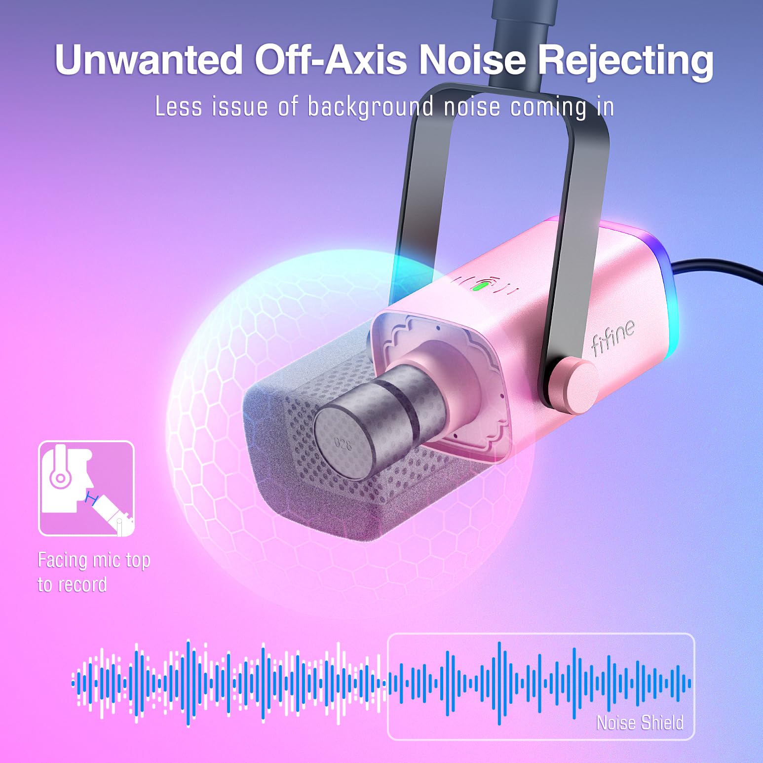 FIFINE XLR/USB Gaming Microphone Set, Dynamic PC Mic for Streaming Podcasting, Computer RGB Mic Kit with Boom Arm Stand, Mute Button, Headphones Jack, for Recording Vocal Voice-Over-AmpliGame AM8T thumbnail 4