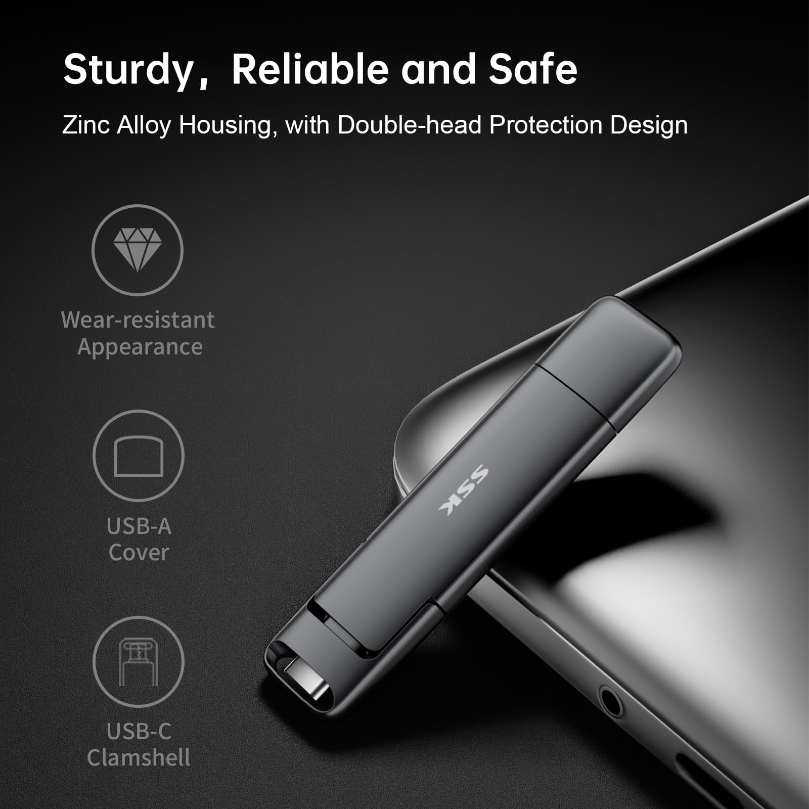 SSK  External USB SSD,Fast 550MB/s 2-in-1 Dual Drive USB Type C+ USB A 3.2 Gen2 Solid State Thumb Drive Data Storage for iPhone 15/PS4/Android Phone/Tablet/Windows/Mac: 2TB
