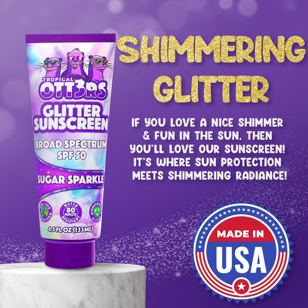 Glitter Sunscreen SPF 50 Lotion 4.5oz - Sparkle & Shimmer Sunscreen for Kids & Women - UVA/UVB Protection + 80 Min Water Resistant - No Fragrance (USA Made)