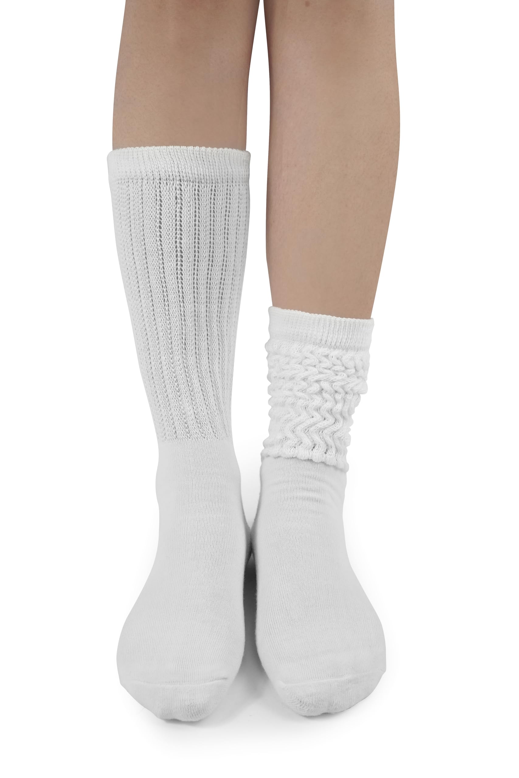 BomKinta Crew Slouch Socks Women - Retro Scrunch Short Sock - Soft Solid Ankle Socks Size 5-11: White White White -3 Paris