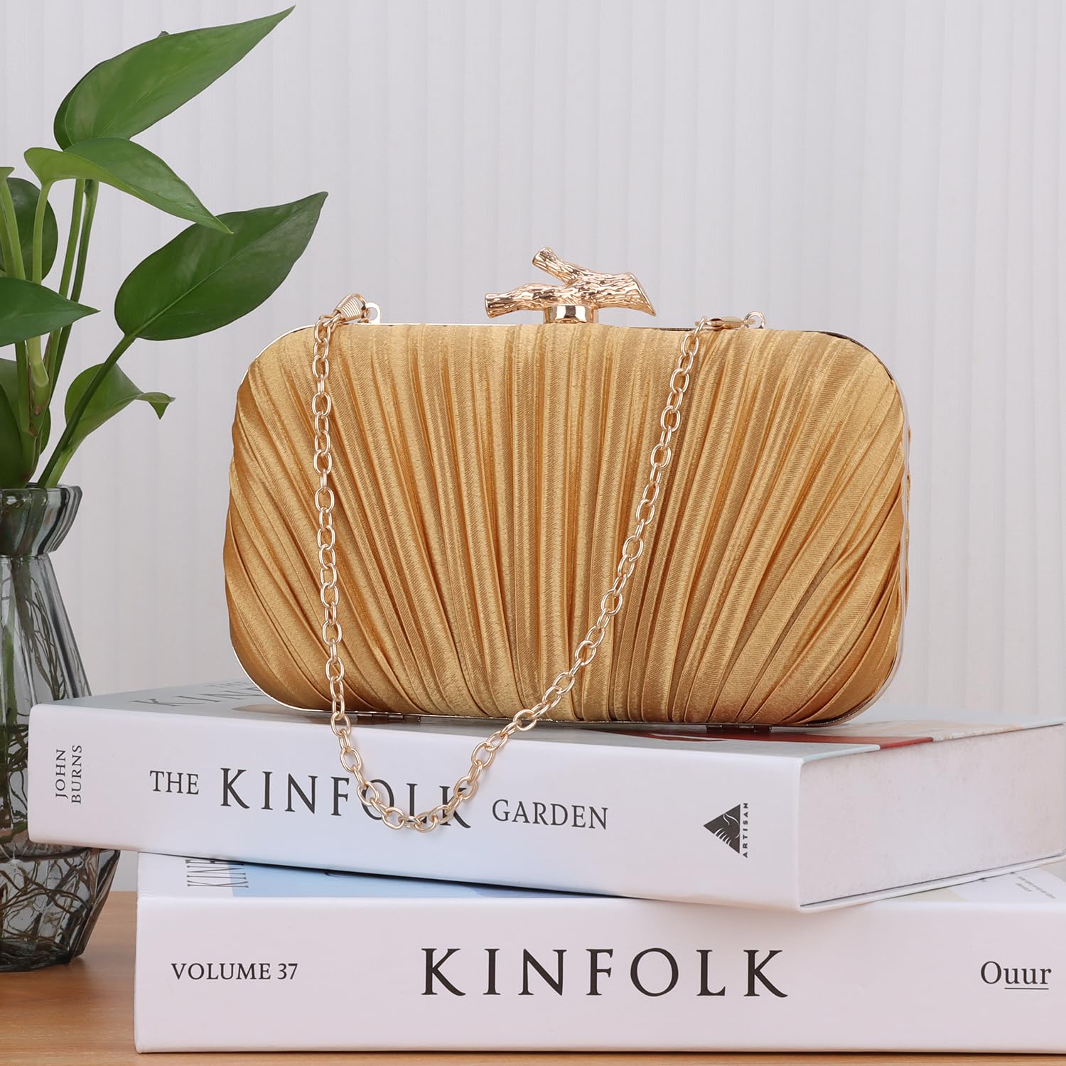 Freie Liebe Clutch Purses for Women Evening Bag Pleated Clutch Bag with Chain for Wedding Party thumbnail 6