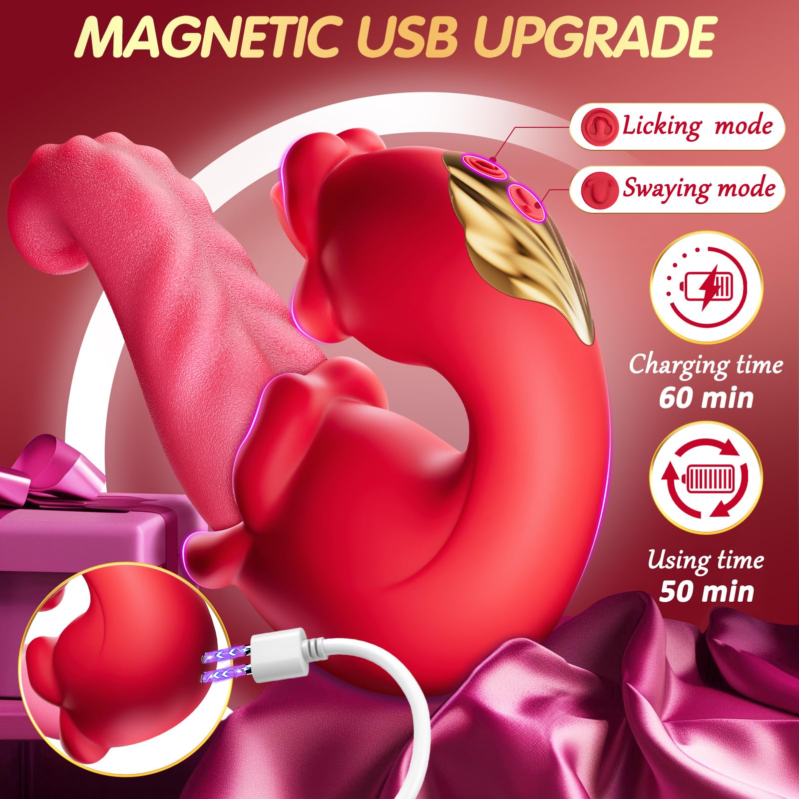 Vibrator Adult Sex Toys for Women - 4 in 1 Tongue Thrusting Vibrators Dildo Rose Sex Toys with 10 Licking Clitoral & 10 Vibration Mode, G Spot Clit Stimulator Pleasure Tools for Female Couples Games: Red