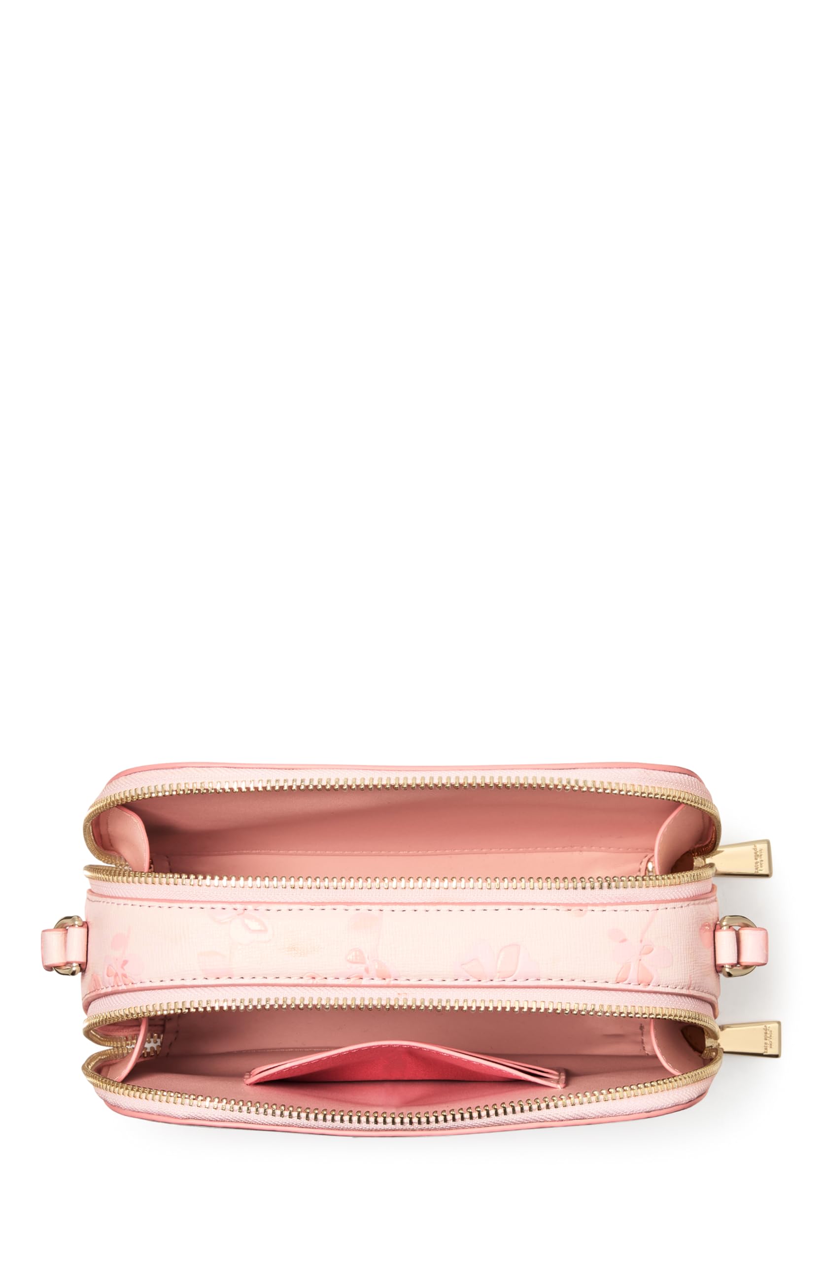 kate spade new york Serena Spring Pansies Embossed Saffiano Leather Double Zip Dome Crossbody, Blush Cloud Multi