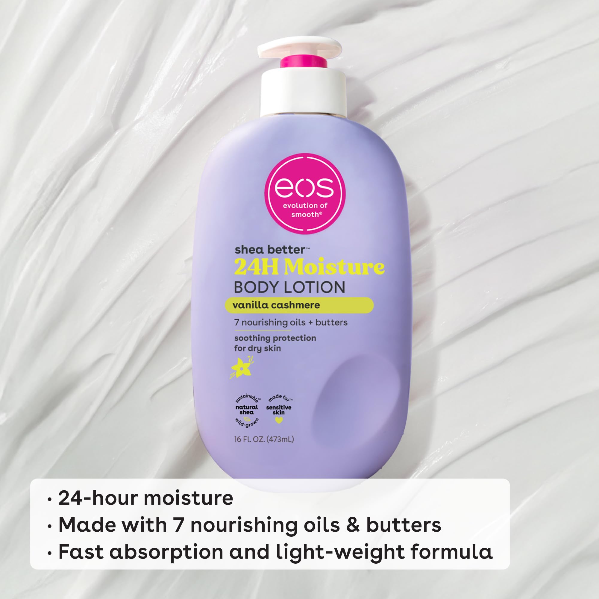 eos Shea Better Body Lotion- Pomegranate Raspberry, 24-Hour Moisture Skin Care, Lightweight & Non-Greasy, Made with Natural Shea, Vegan, 16 fl oz thumbnail 4