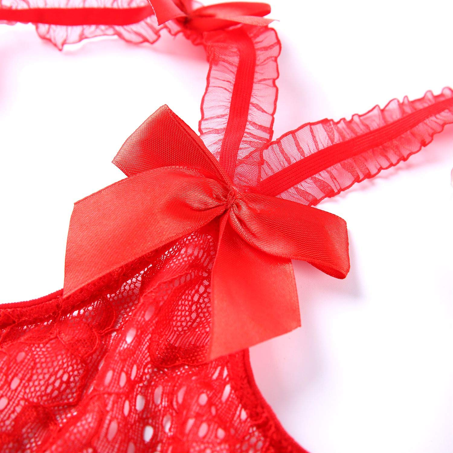 Lingerie for Women Sexy Teddy One-Piece Lace Babydoll Bodysuit Nightie Plus Size: Small A-(red+stocking)