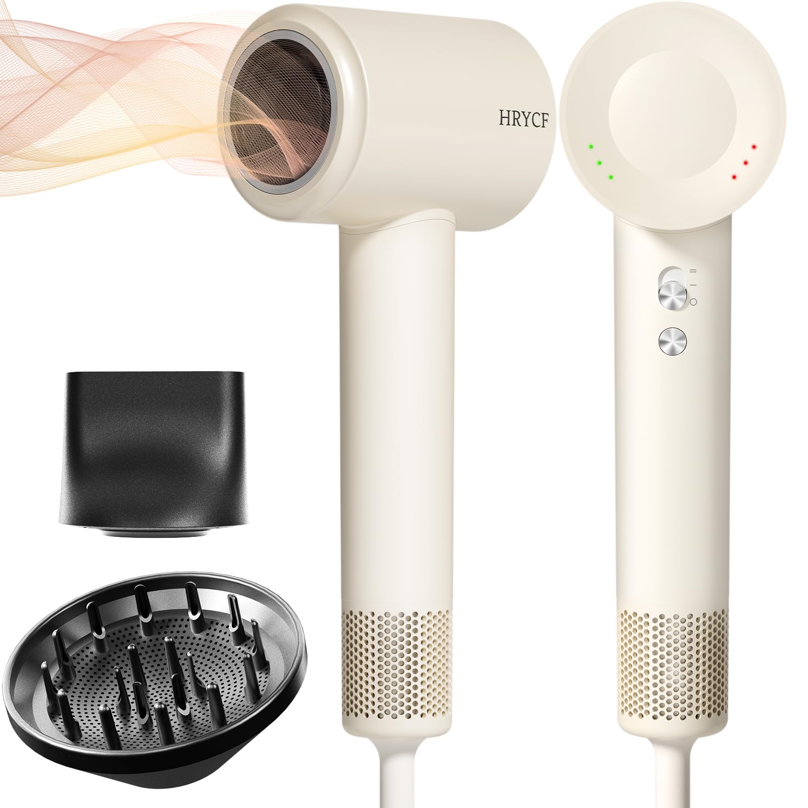 HRYCF Hair Dryer,160000 RPM Blow Dryer with High-Speed Brushless Motor for Fast Drying, Professional Ionic Lightweight Hair Dryers, Thermo-Control Low Noise with Blow Dryers Diffuser & Nozzle: HRYCF Hair Dryer,160000 RPM Blow Dryer with High-Speed Brushless Motor for Fast Drying, Professional Ionic Lightweight Hair Dryers, Thermo-Control Low Noise with Blow Dryers Diffuser & Nozzle
