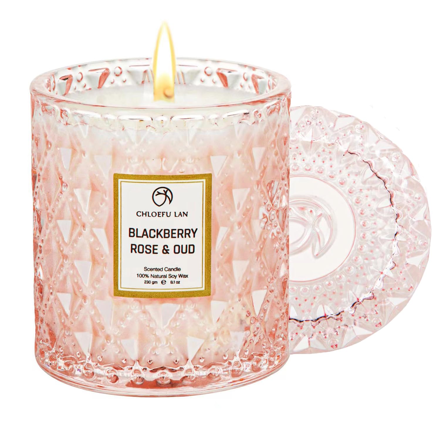 Chloefu LAN Rose Scented Candle, Oud Candles Gifts for Women, Pink Candles for Home Scented, 55 Hours Long Burning, Natural Soy Wax Candles, Valentine's Day Gifts thumbnail 1