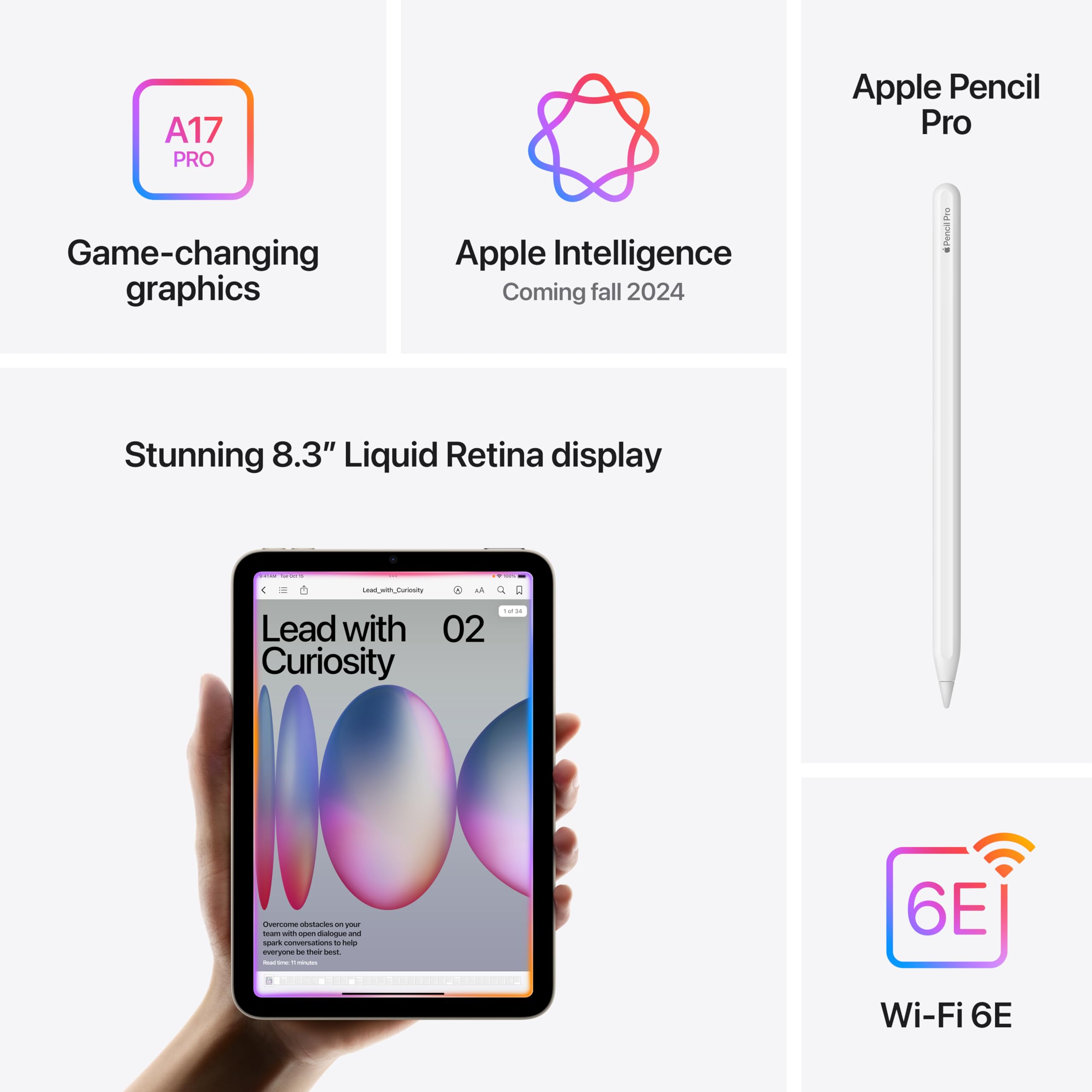 Apple iPad mini (A17 Pro): Apple Intelligence, 8.3-inch Liquid Retina Display, 128GB, Wi-Fi 6E, 12MP Front/12MP Back Camera, Touch ID, All-Day Battery Life — Blue: WiFi 128GB Blue Without AppleCare+