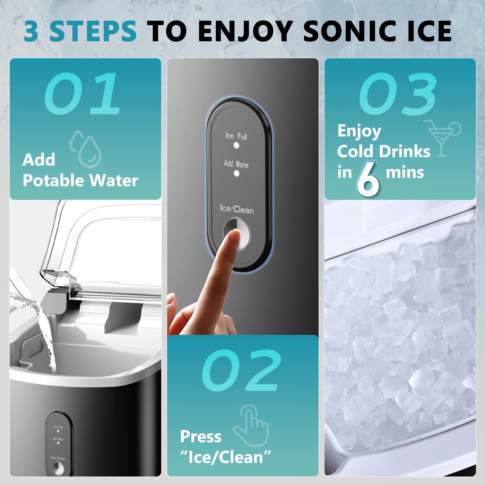 EUHOMY Nugget Ice Maker Countertop with Handle, Ready in 6 Mins, 34lbs Per Day, Removable Top Cover, Auto-Cleaning, Portable Sonic Ice Maker with Basket and Scoop, for Home/Party/RV/Camping (): Black