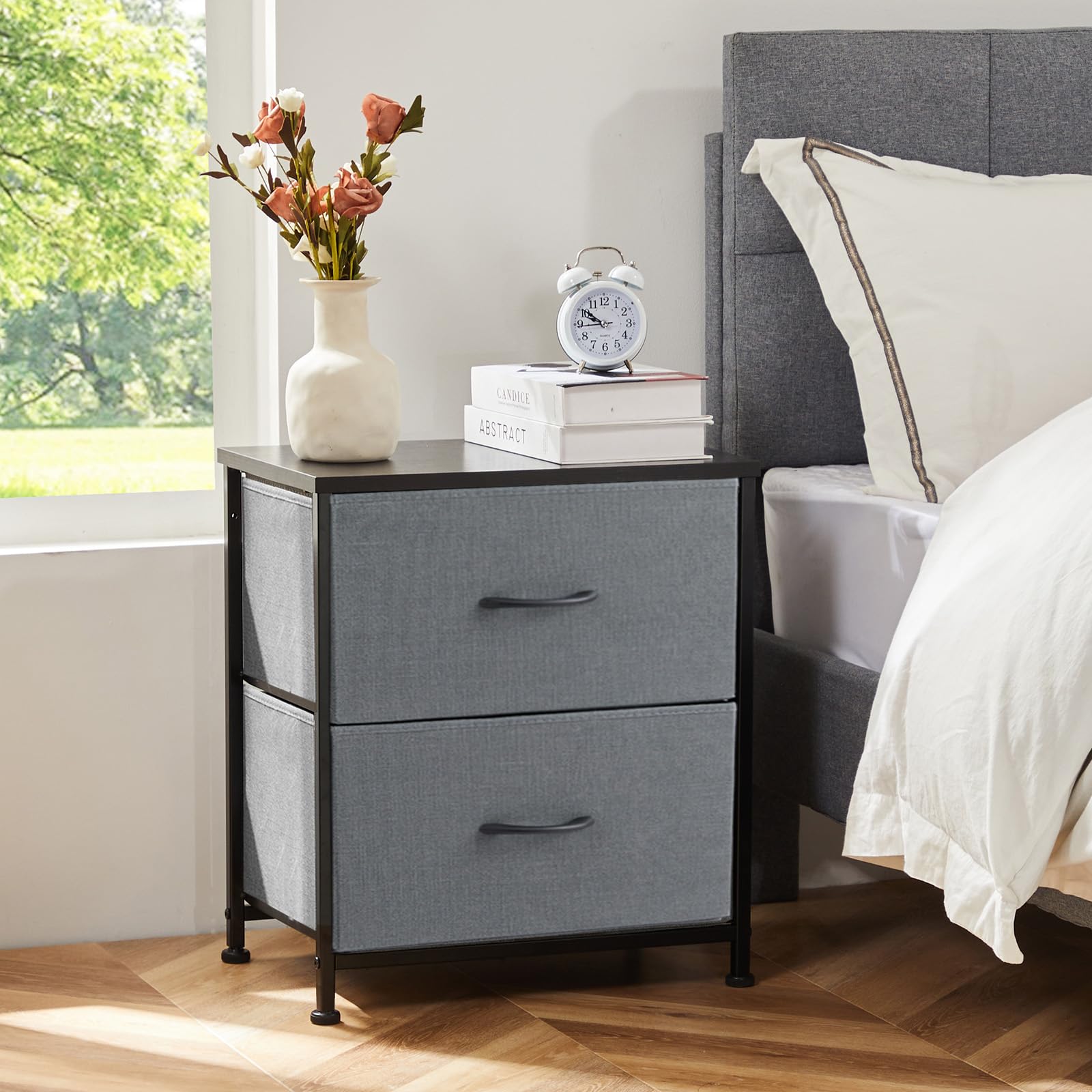 Sweetcrispy Nightstand Set of 2 with 2 Storage Drawers, 20" Height Small Bed Side Furniture End Table, Wooden Top Fabric Cabinet Kids Mini Dresser for Bedroom, Closet, Entryway, College Dorm thumbnail 4