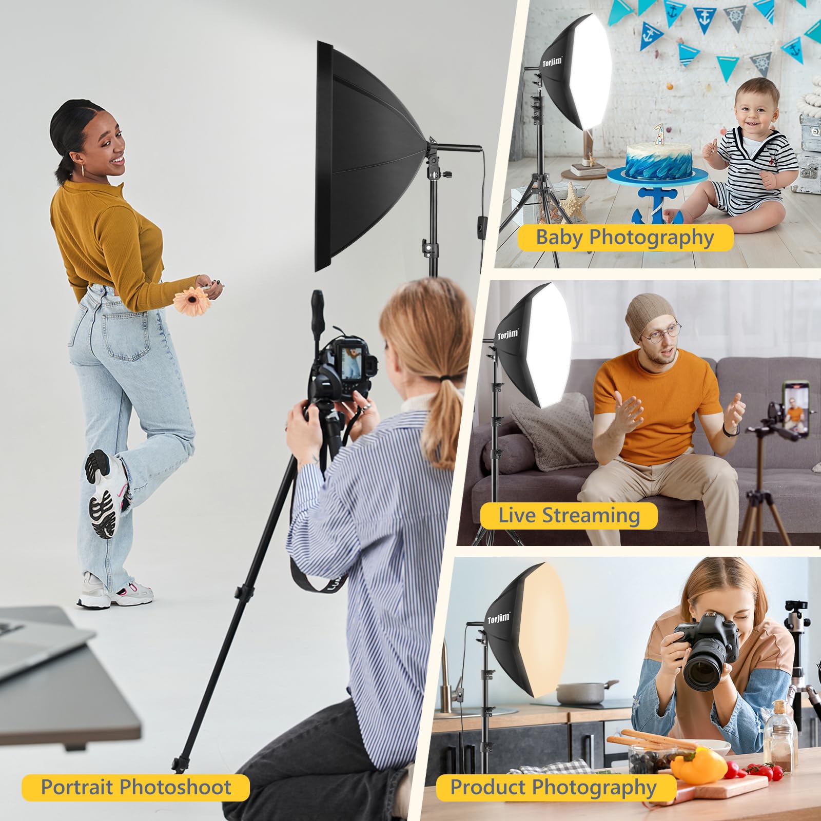 Torjim Softbox Photography Lighting Kit, 16'' x 16'' Professional Softbox Lighting Kit with 85W 3000-7500K LED Bulbs, Studio Lights for Photography/Video Recording/Live Streaming/Portraits Shooting: 20inch