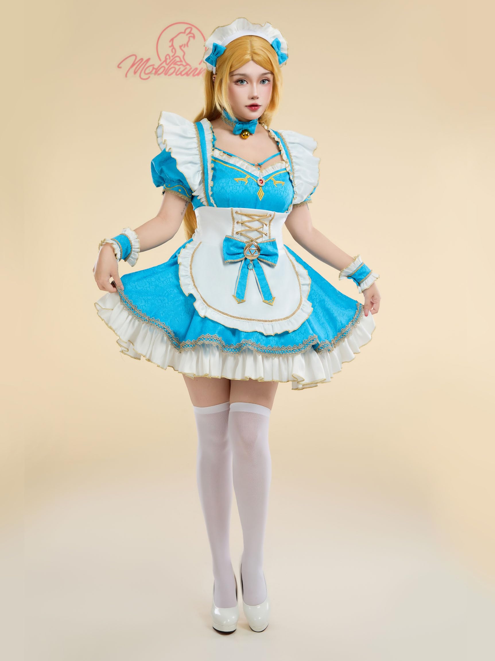 Mobbunny Women's Princess Cosplay Costume Maid Costume Dress Anime Blue Cosplay Dress with Apron Sleeves: Small
