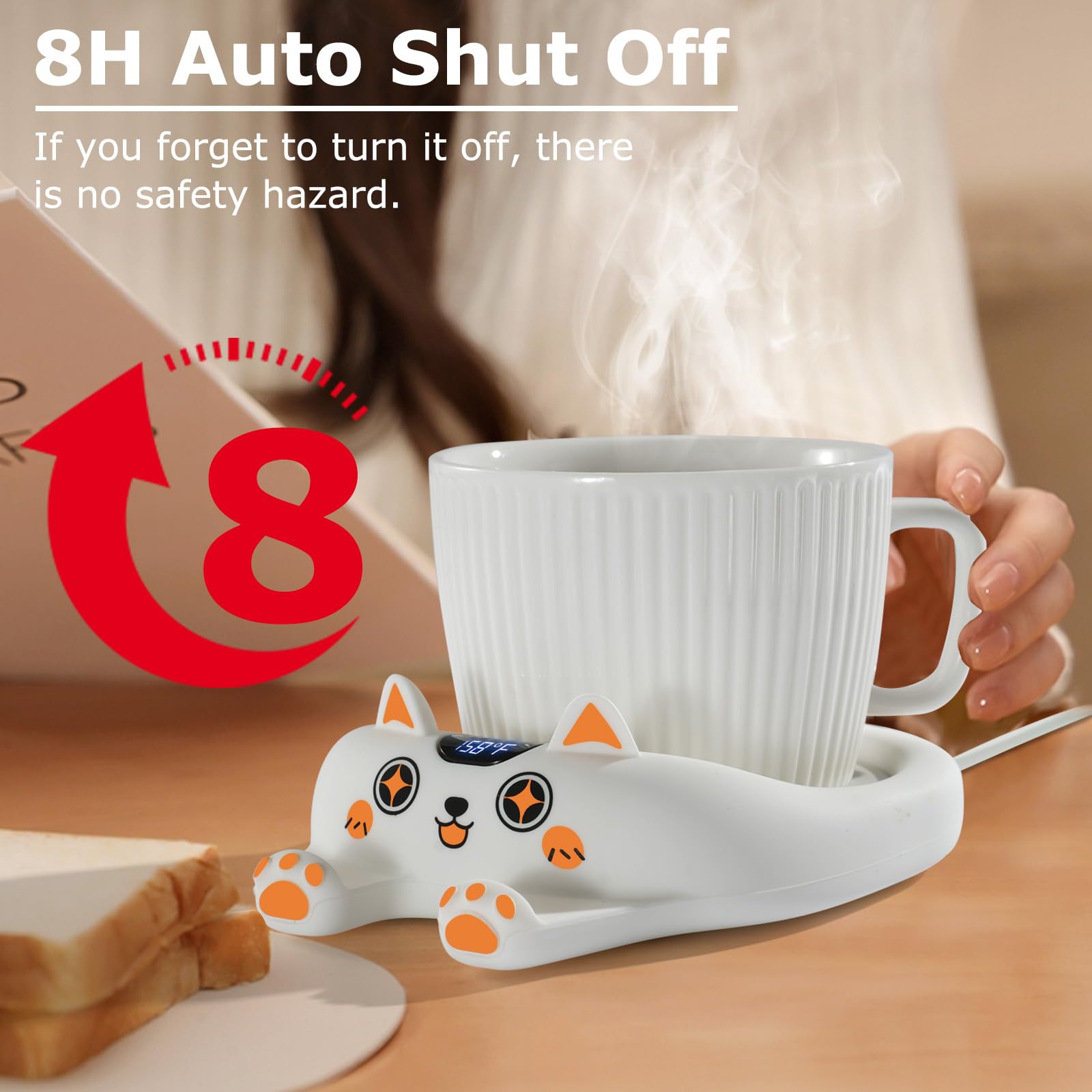 PUSEE Coffee Mug Warmer & Cute Cat Mug Set, Coffee Cup Warmer for Desk with Auto Shut Off, Beverage Warmer with 3 Temp Settings, Candle Warmer Coffee Warmer with Mug Set for Christmas & Birthday Gifts thumbnail 4