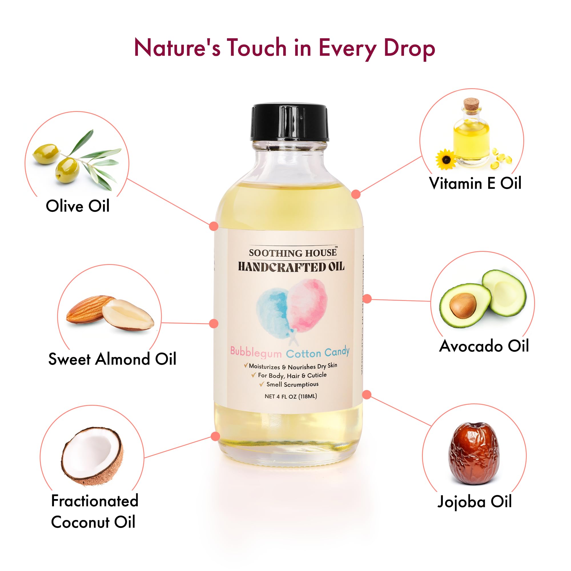 Soothing House Sweet Pineapple Body Oil - Moisturizing Body Oil for Soft, Glowing Skin with Almond & Jojoba Oil (4 fl oz): Bubblegum Cotton Candy 4 Fl Oz (Pack of 1)