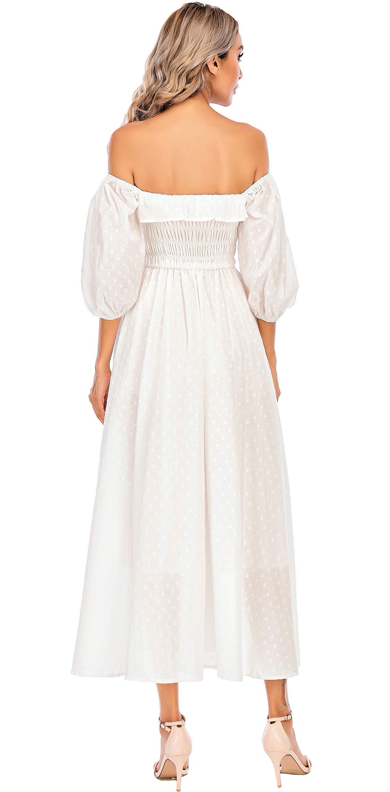 R.Vivimos Vintage A Line Ruffled Dresses: Medium White-1