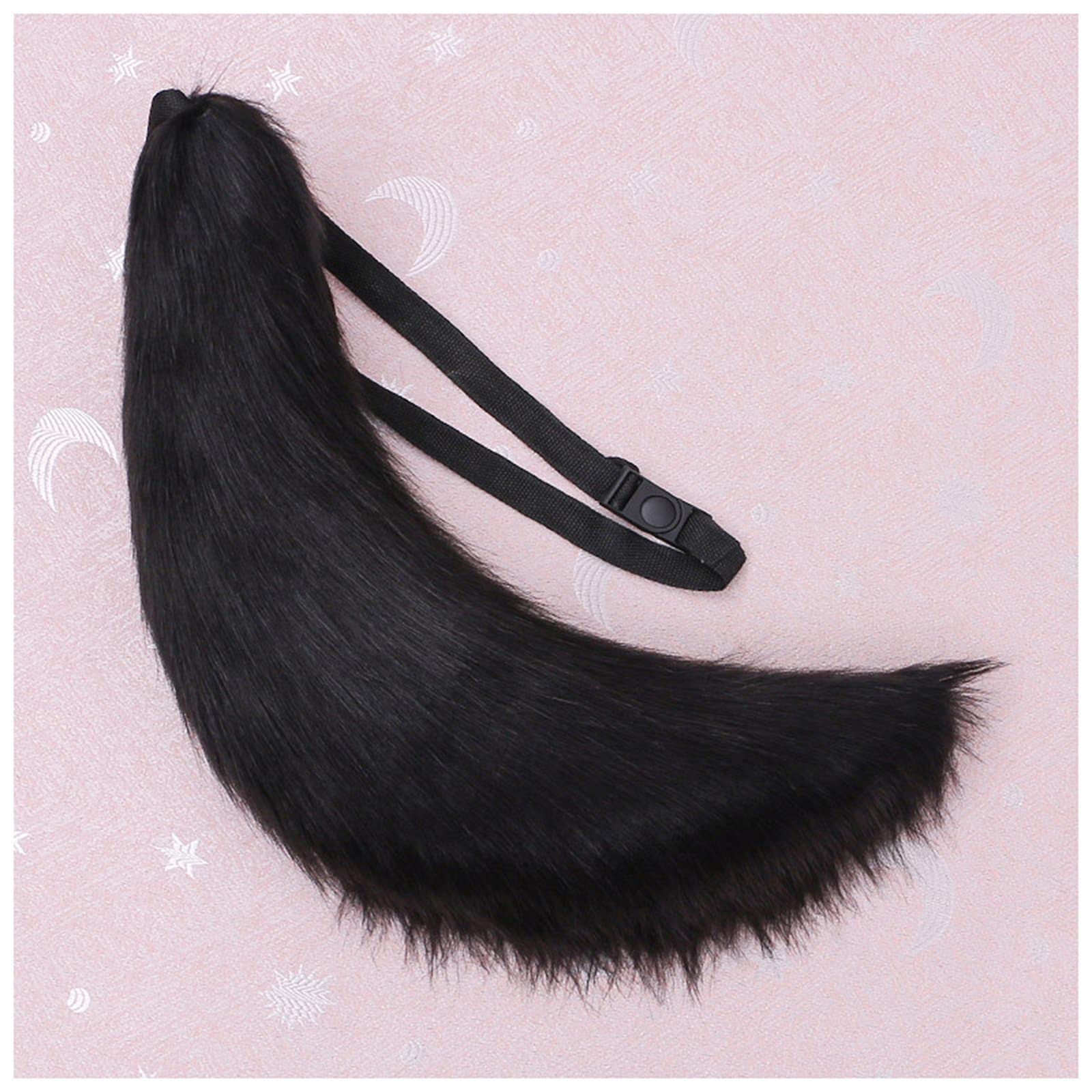 Fxaelian Faux Fur Animal Big Tail Fox Cat Dog Wolf Tail Set Halloween Cosplay Party Costume Accessory: Pure Black