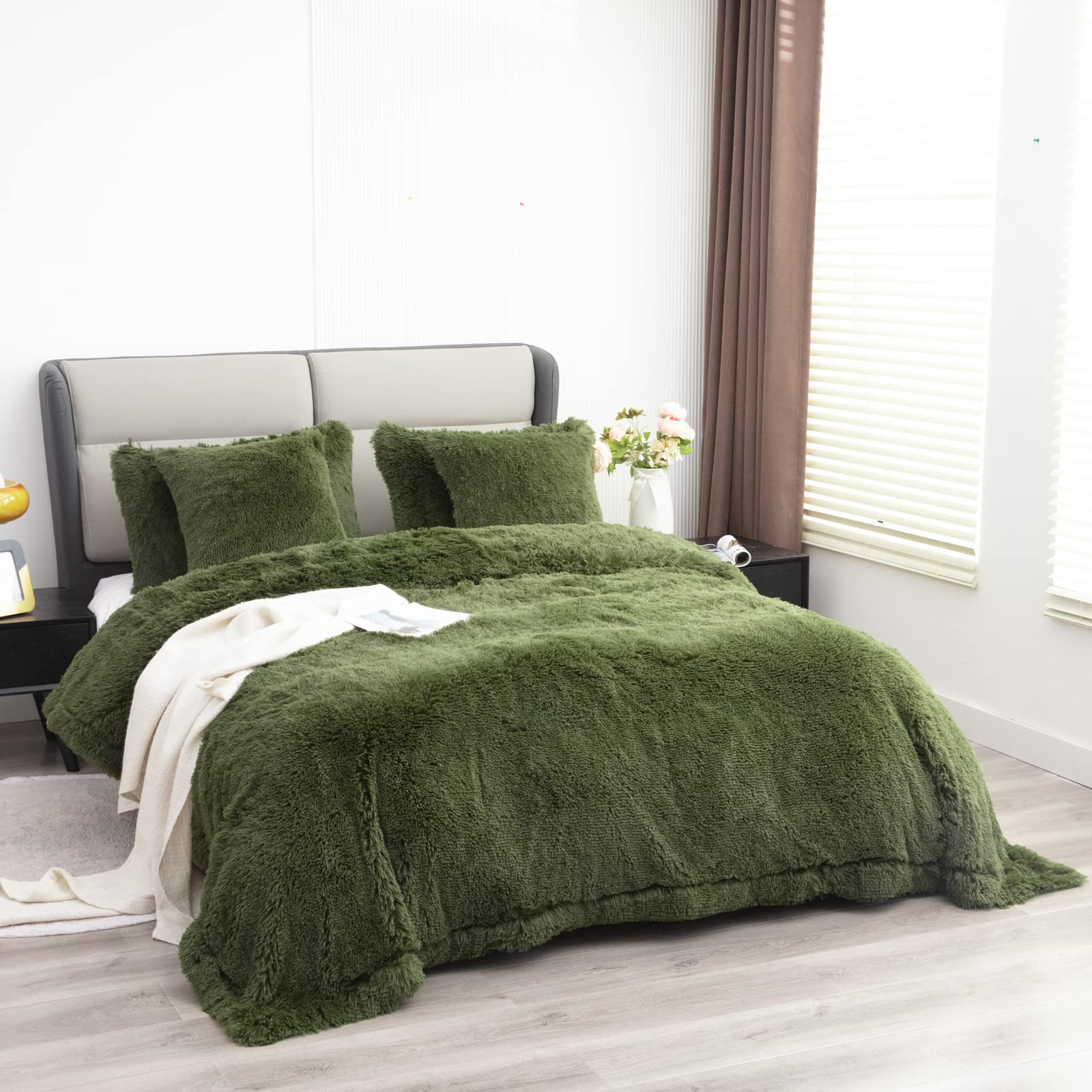 YUSOKI Olive Green Faux Fur Throw Blanket,2 Layers,50" x 60" Cozy Plush Fluffy Blanket Furry Fuzzy Warm Cute Shaggy Blanket for Fall Bed Living Room Décor Baby Women Pet: Queen90" x 90" Olive Green