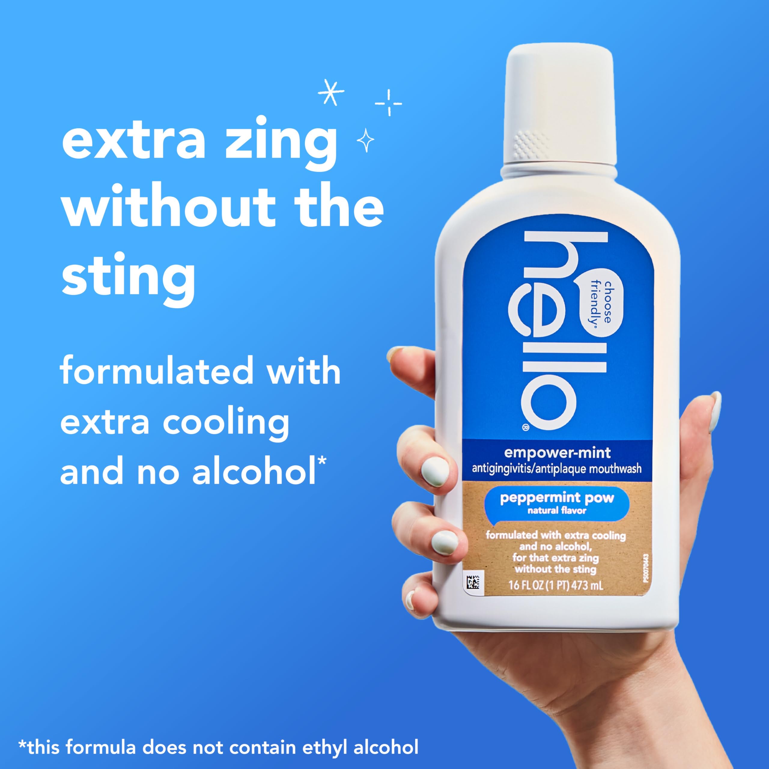 Hello Peace Out Plaque, Antigingivitis Alcohol Free Mouthwash, Natural Mint with Aloe Vera and Coconut Oil, Fluoride Free, Vegan, SLS Free and Gluten Free, 16 Ounce (Pack of 3): Peppermint Pow 16 Fl Oz (Pack of 3)