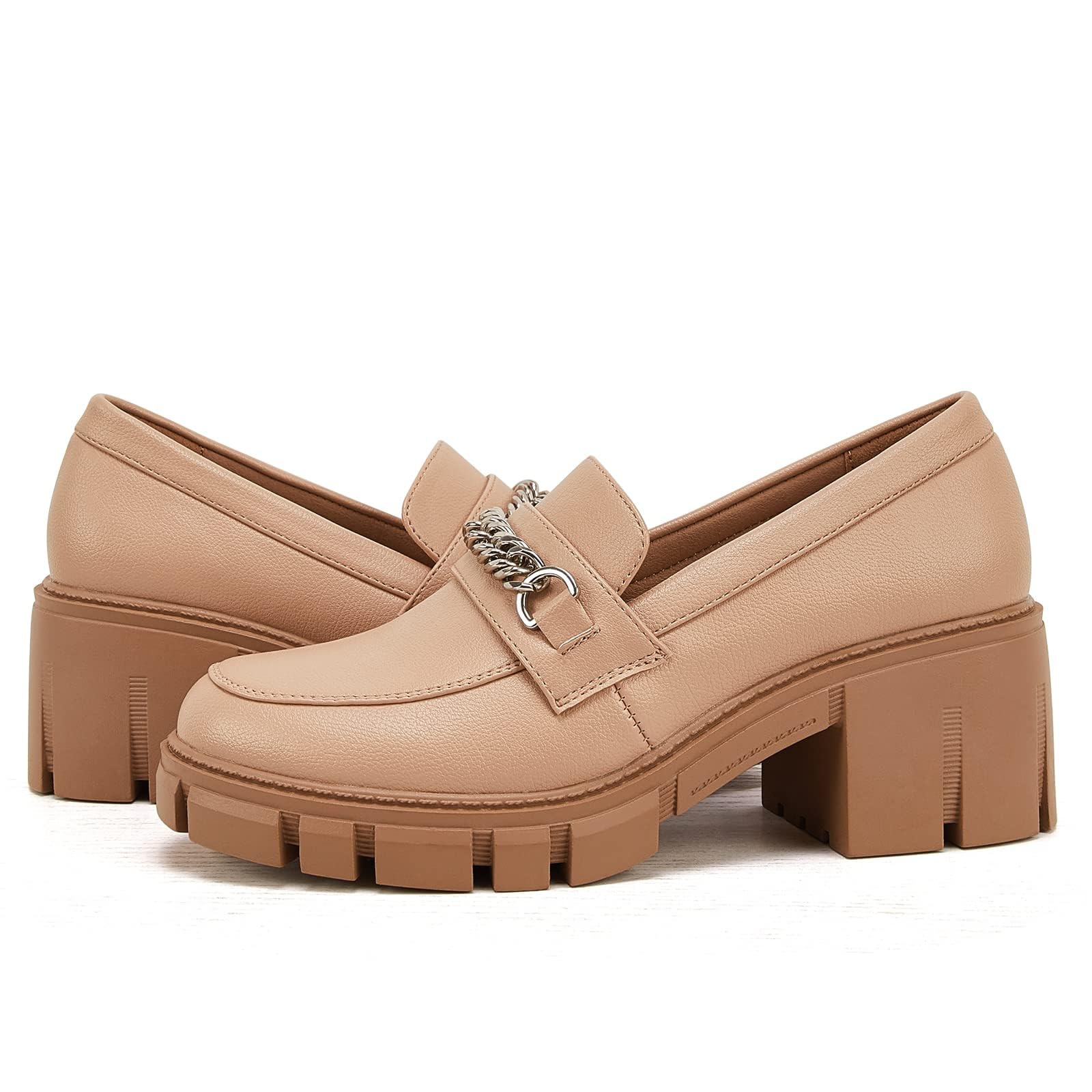 TINSTREE Platform Loafers for Women with Chain Comfort Chunky Heel Slip On Round Toe Business Work Shoes thumbnail 4