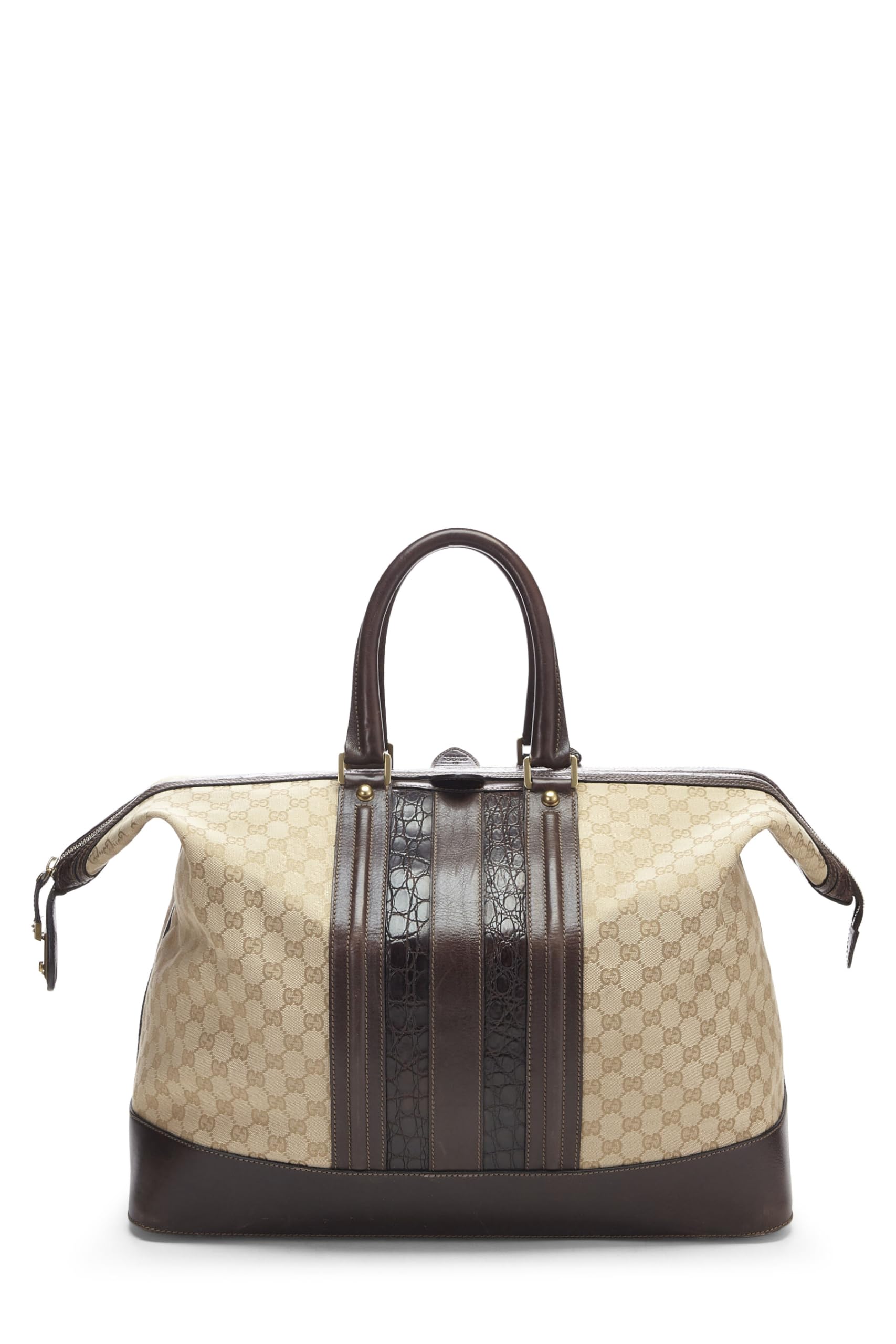 Gucci, Pre-Loved Beige GG Canvas & Alligator Boston Large, Brown thumbnail 4