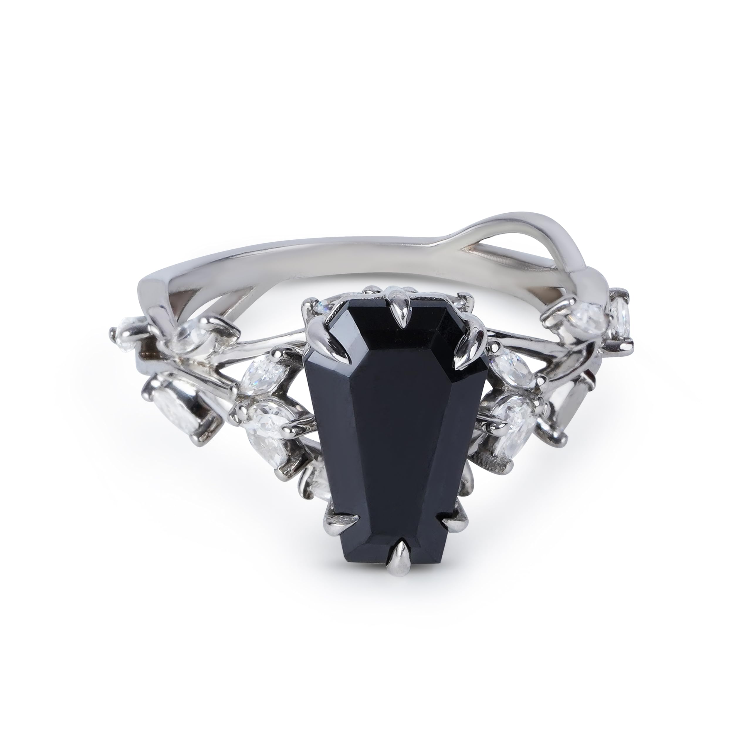 Dfine Jewelry Store Coffin Cut Black Moissanite Ring 925 Sterling Silver Dark Macabre Gothic Engagement Wedding Statement Womens Ring Goth Jewelry Size 4 to 10: 6.5