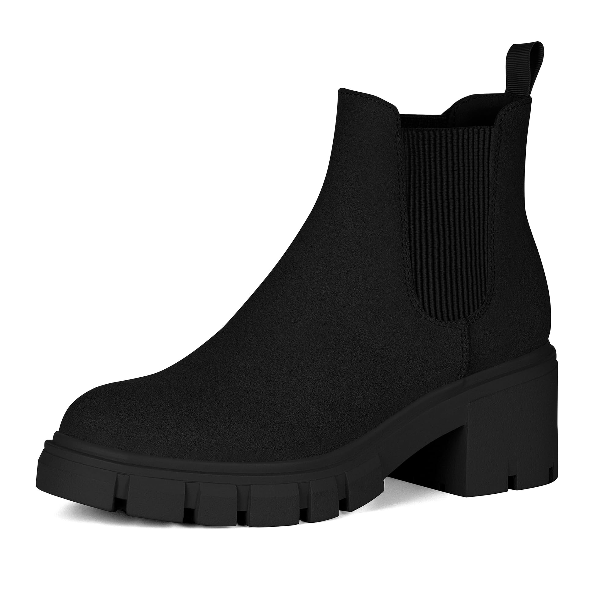 Athlefit Women's Chelsea Boots Fashion Lug Sole Chunky Heel Slip on Elastic Ankle Booties thumbnail 1